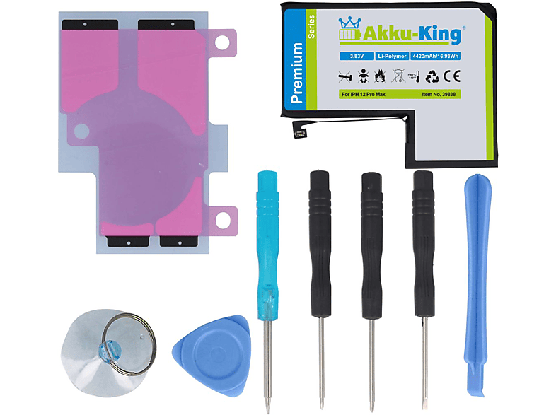 AKKU-KING Power-Akku für iPhone Max Handy-Akku, 3.83 Li-Polymer 12 Pro 4420mAh Volt
