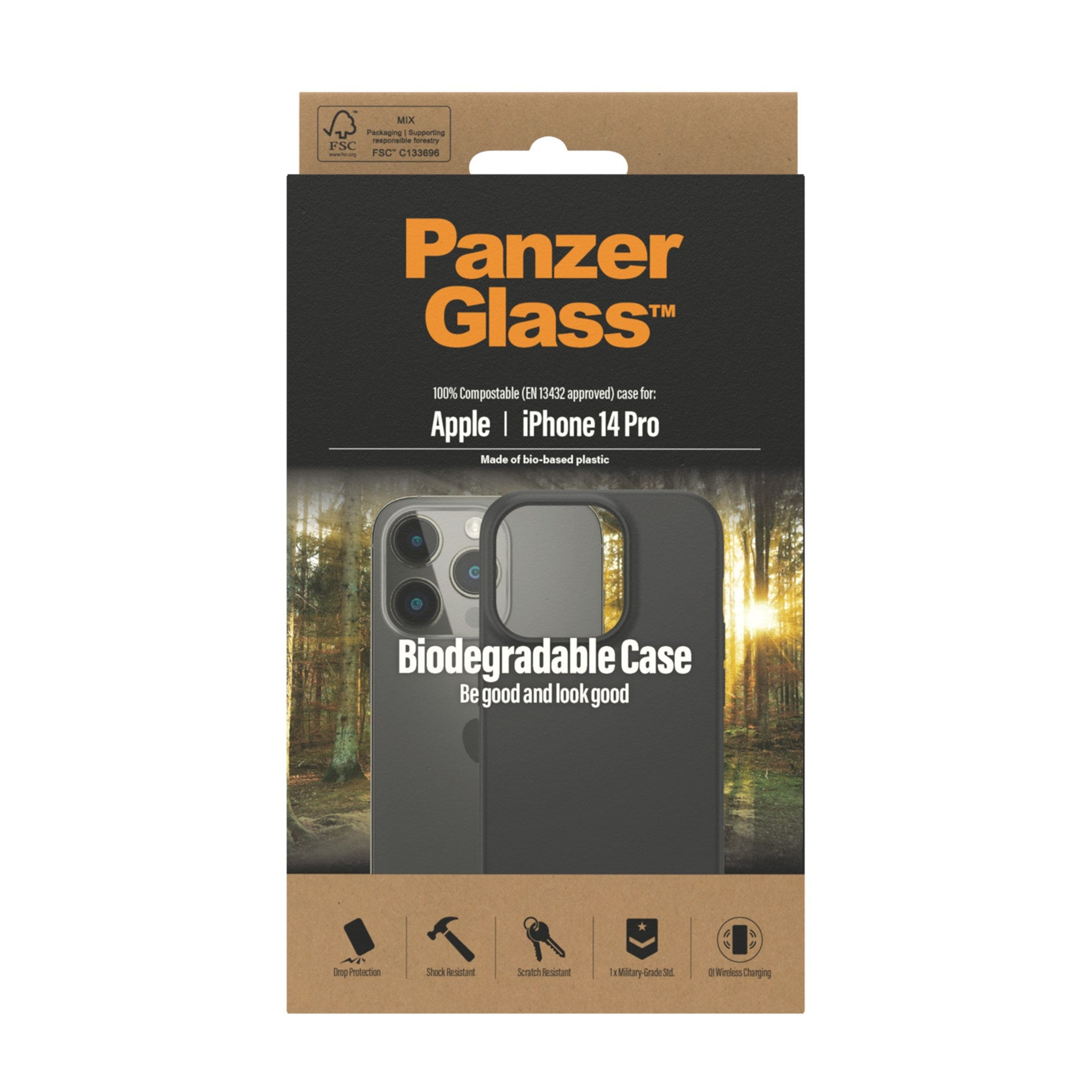 PANZERGLASS Biodegradable Schutzhülle, Transparent Apple, 14 iPhone Backcover, Pro