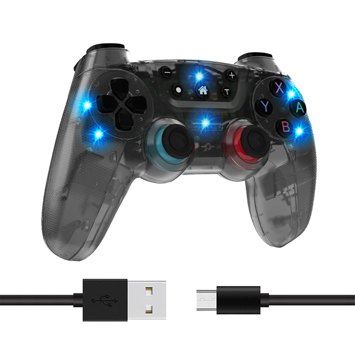 RESPIEL Wireless Gamepad, Gamepad, Switch für 7-Farben-Licht Gamepad, Schwarz 7-Farben-Lichteffekt mit Controller
