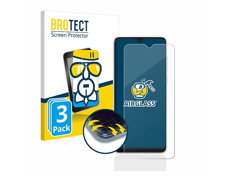 A03) 3x klare Galaxy Samsung Airglass Schutzfolie(für BROTECT
