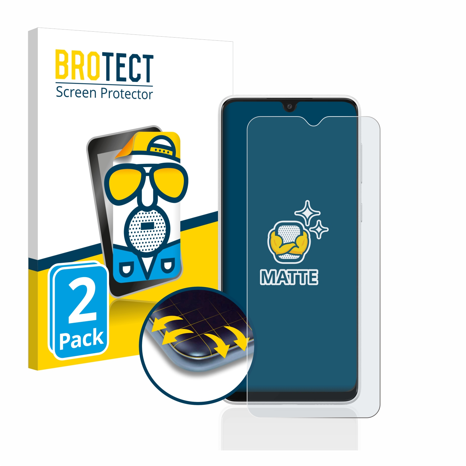 Ein Telefon und eine Displayschutzfolienverpackung mit Displayschutz.