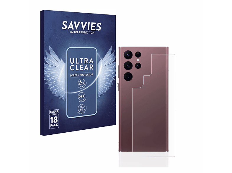 SAVVIES 18x klare Schutzfolie(für Samsung Galaxy S22 Ultra 5G Enterprise Edition)