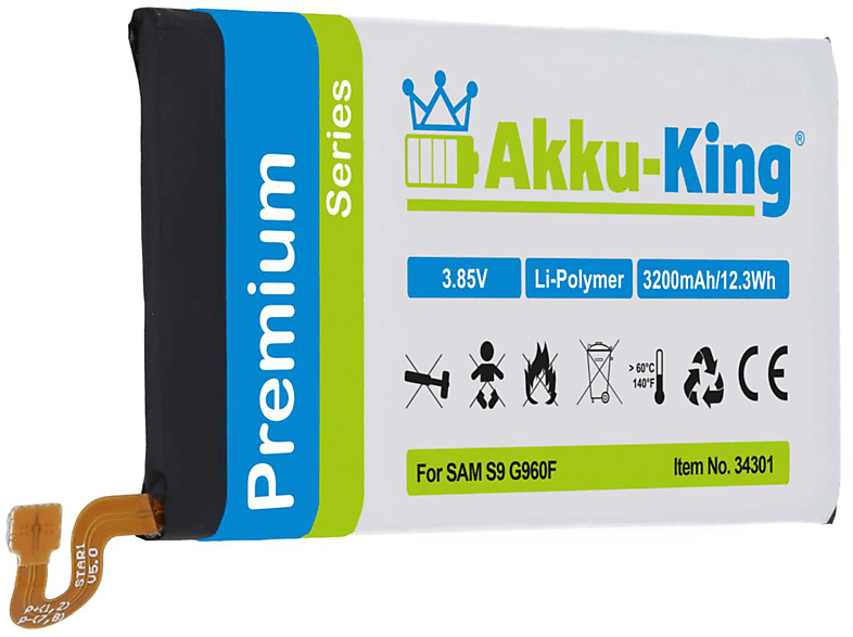 Handy-Akku, Li-Polymer Volt, AKKU-KING 3.85 3200mAh Akku kompatibel Samsung mit EB-BG960ABE