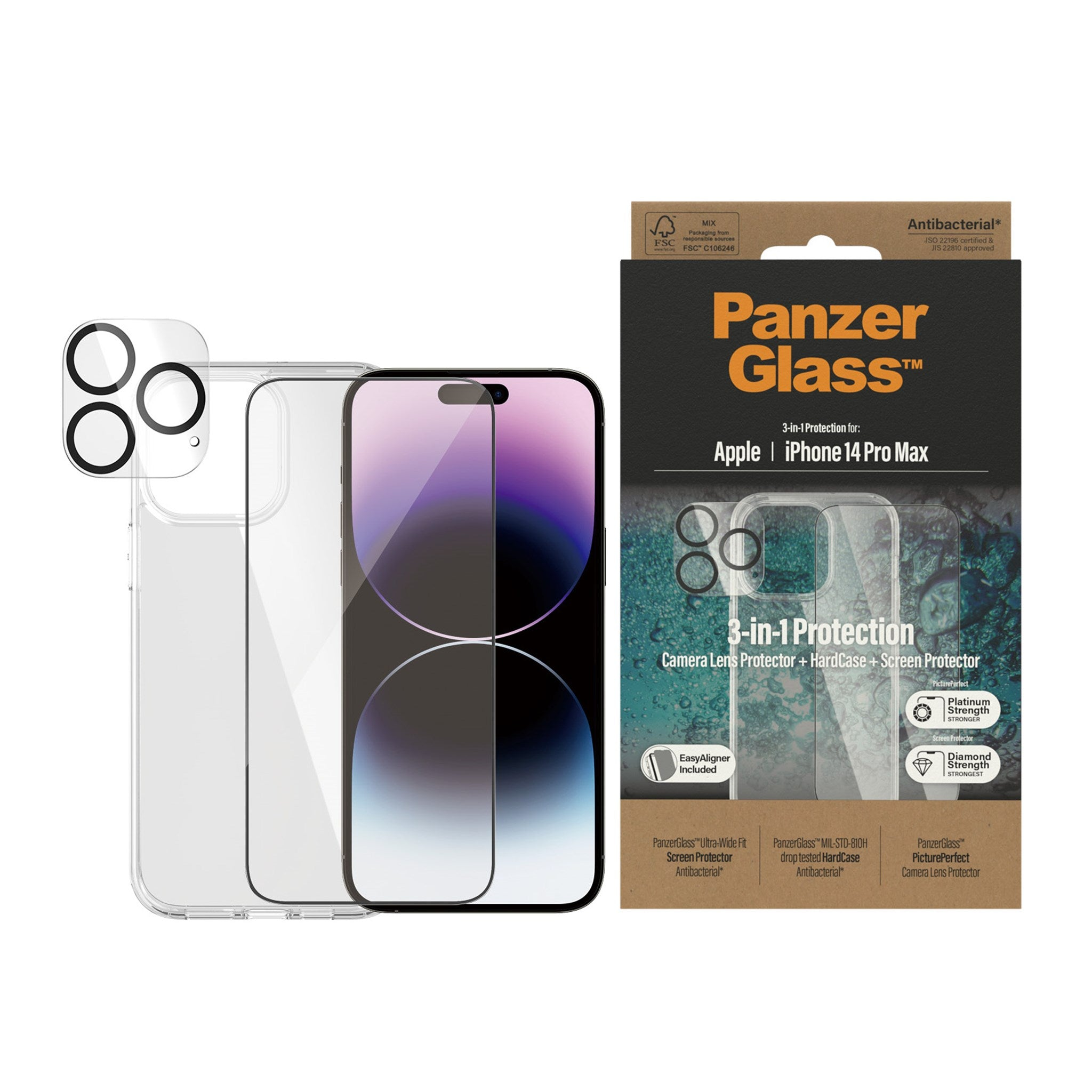 PANZERGLASS 3-in-1 Schutz-Set Displayschutz(für 14 Apple iPhone Pro Max)