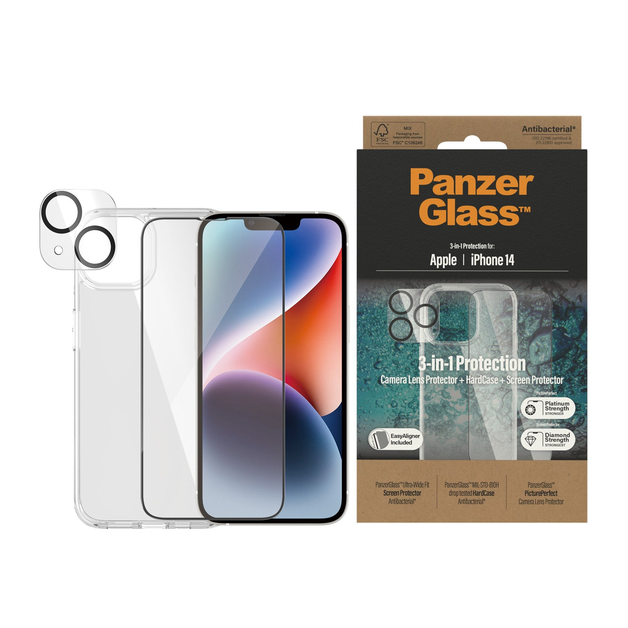 PANZERGLASS 3-in-1 iPhone Apple 14) Displayschutz(für Schutz-Set