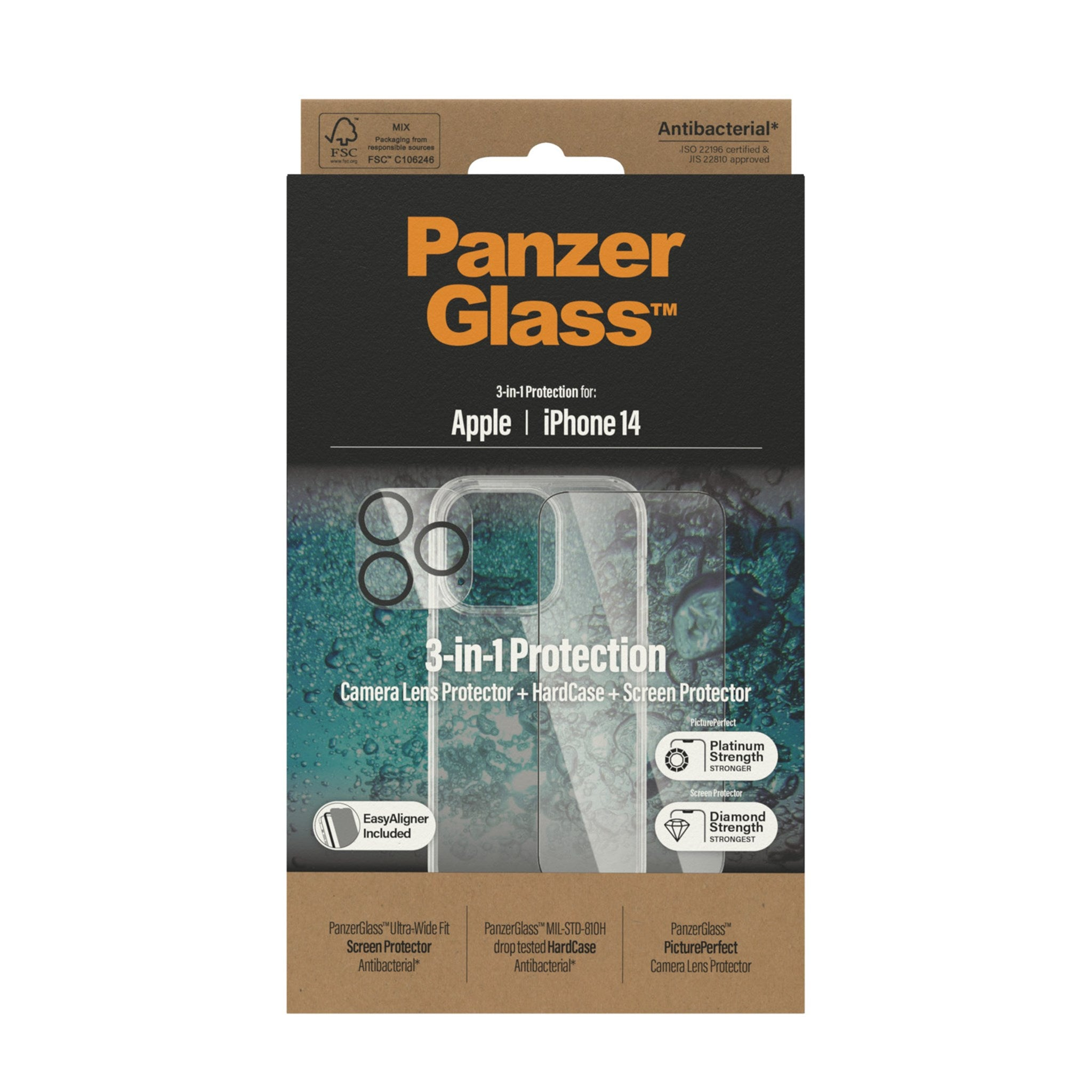PANZERGLASS 3-in-1 iPhone Displayschutz(für Schutz-Set Apple 14)