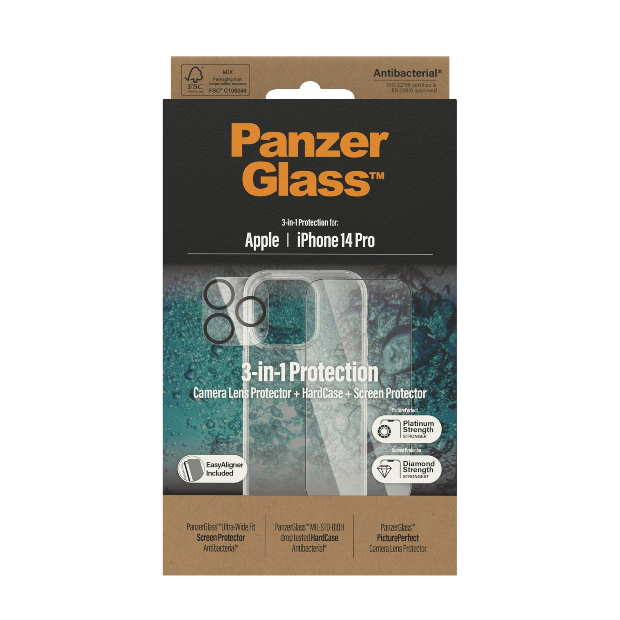 PANZERGLASS 3-in-1 Schutz-Set Pro) Displayschutz(für iPhone Apple 14