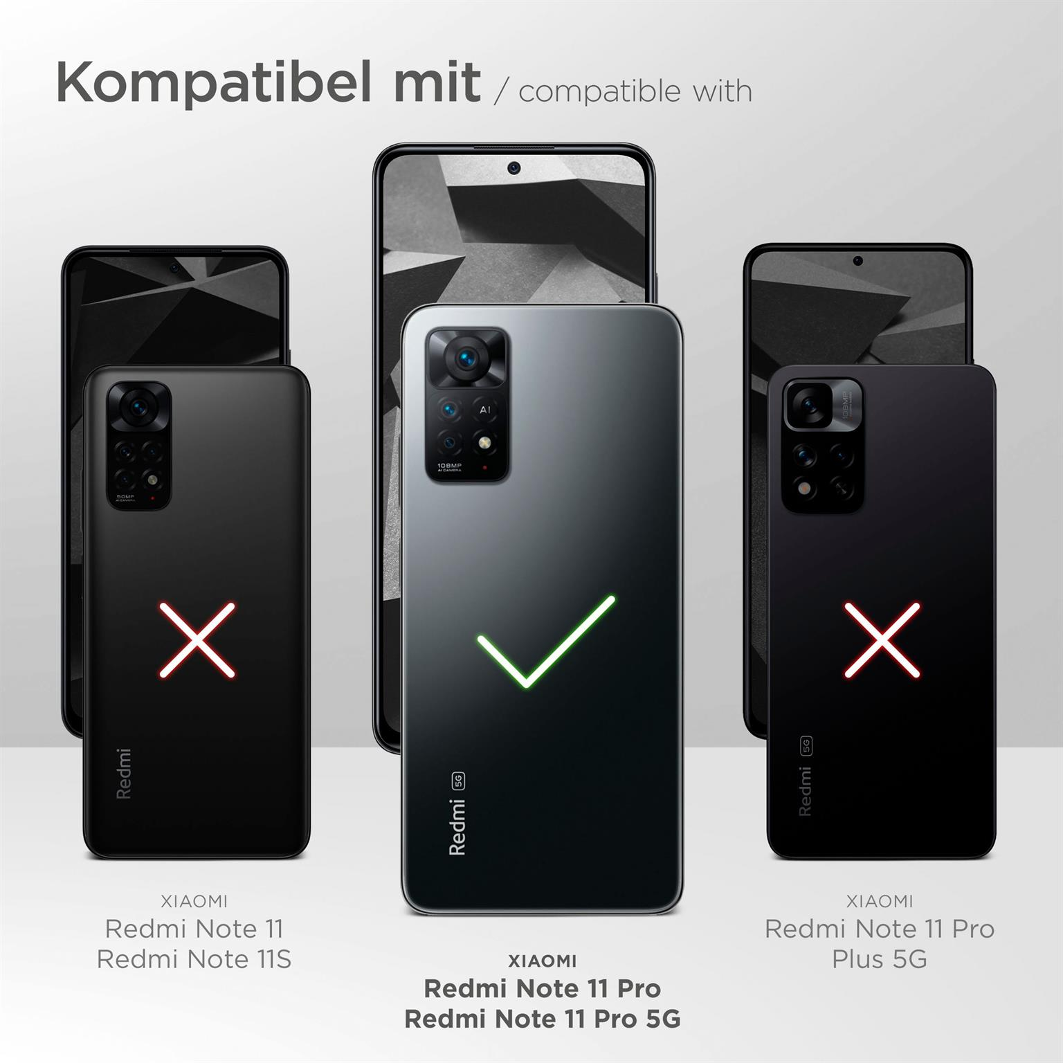 Drei Telefone mit Hüllen. Eins ist kompatibel mit Redmi Note 11 Pro, zwei nicht.