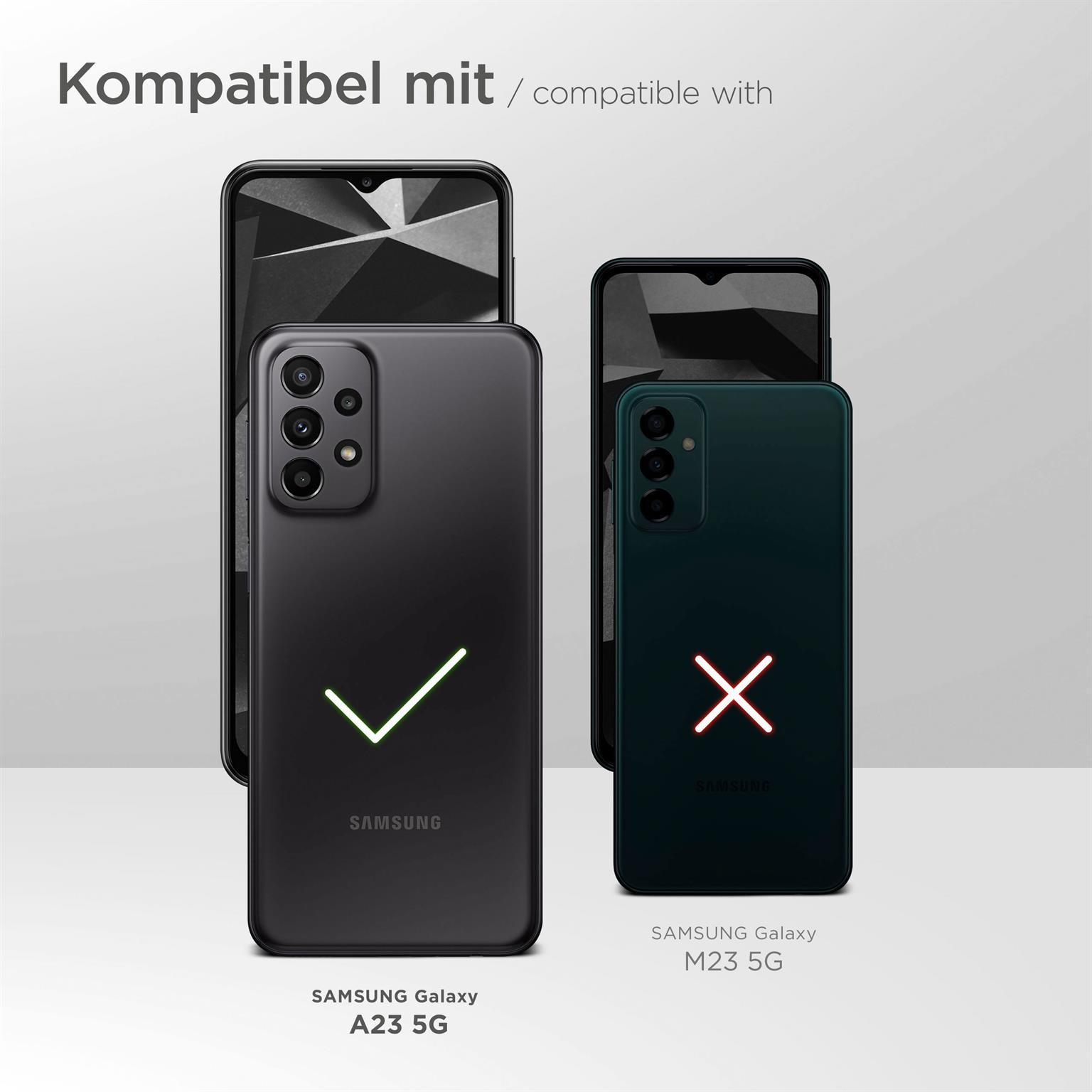 Smartphones, eines kompatibel (Haken) und eines inkompatibel (X).