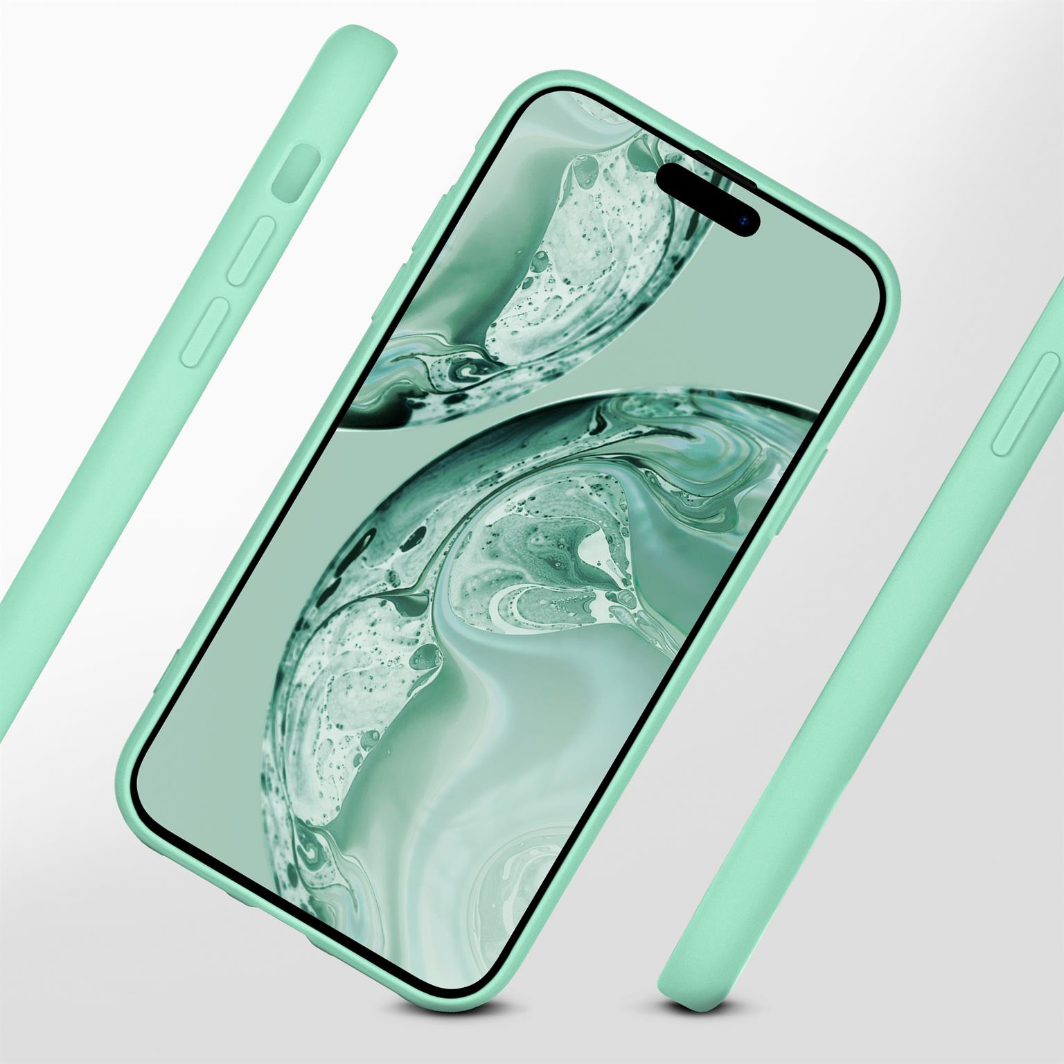 Ein Telefon in einer grünen Hülle mit grünem Bildschirm, mit zusätzlichen grünen Elementen.