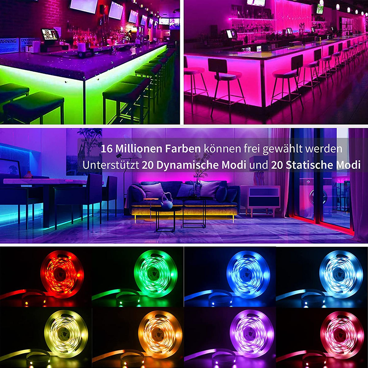 DEDOM LED Lichtstreifen, Meter, Leuchtstreifen RGB, RGB LED-Leuchten, Bareboard LED Infrarot-Fernbedienung 20 RGB