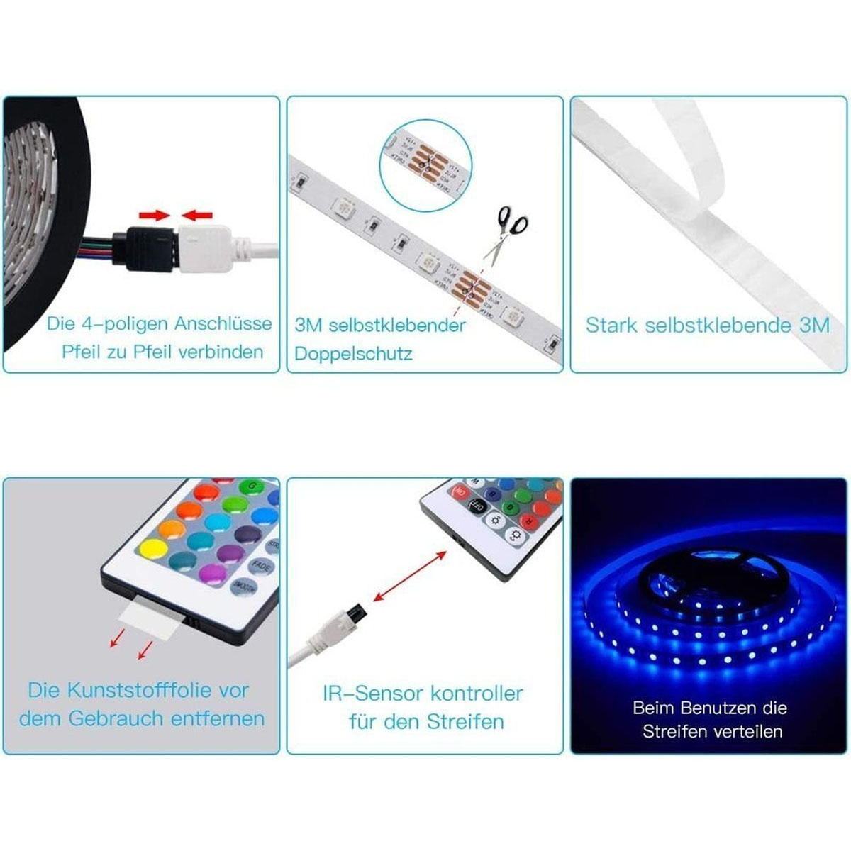 KINSI Lichtleiste IR Meter, 5 Infrarot-Fernbedienung LED-Lichtband Farbig mit Lichtstreifen Intelligentes