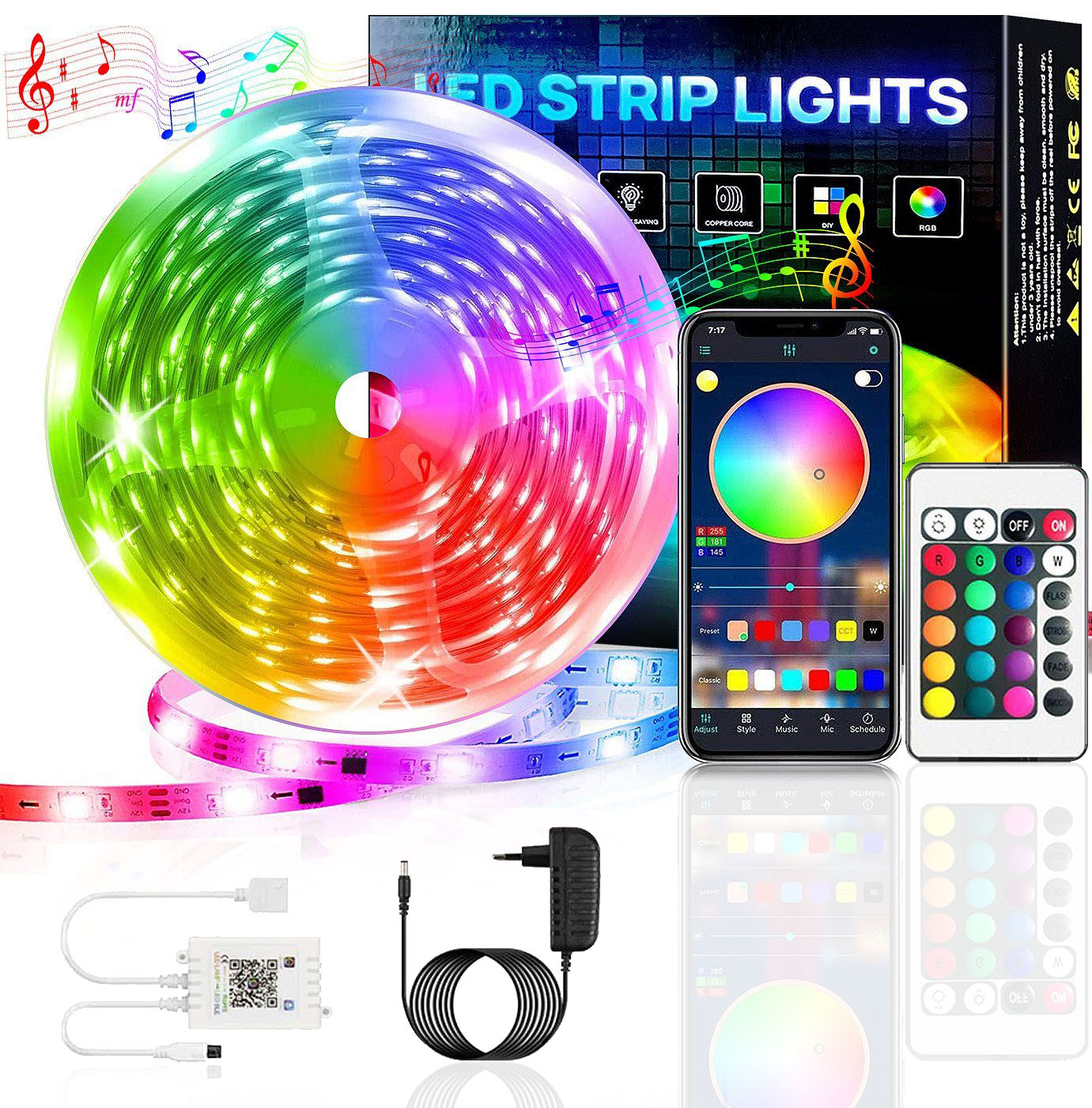 Steuerung,Bareboard LED-Licht, APP DEDOM RGB, 5M RGB Mit Fernsteuerung Leuchtstreifen LED Lichtleiste, Bluetooth