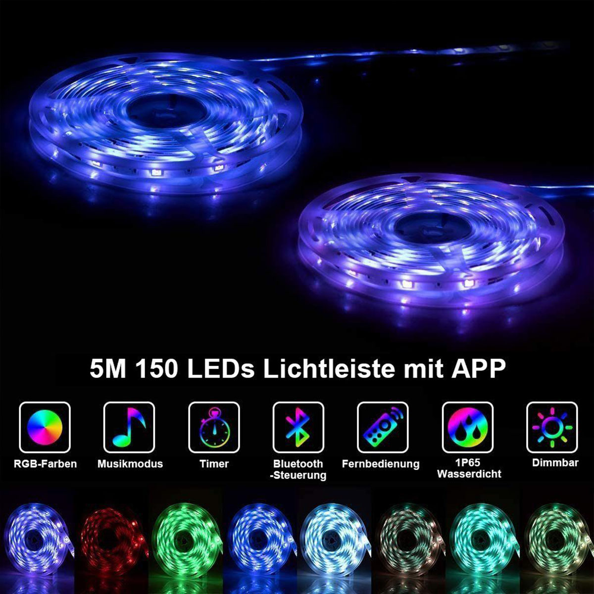 LED-Licht, Steuerung,Bareboard 5M APP RGB, Lichtstreifen Mit Bluetooth Fernsteuerung Mehrfarbig Lichtleiste, KINSI