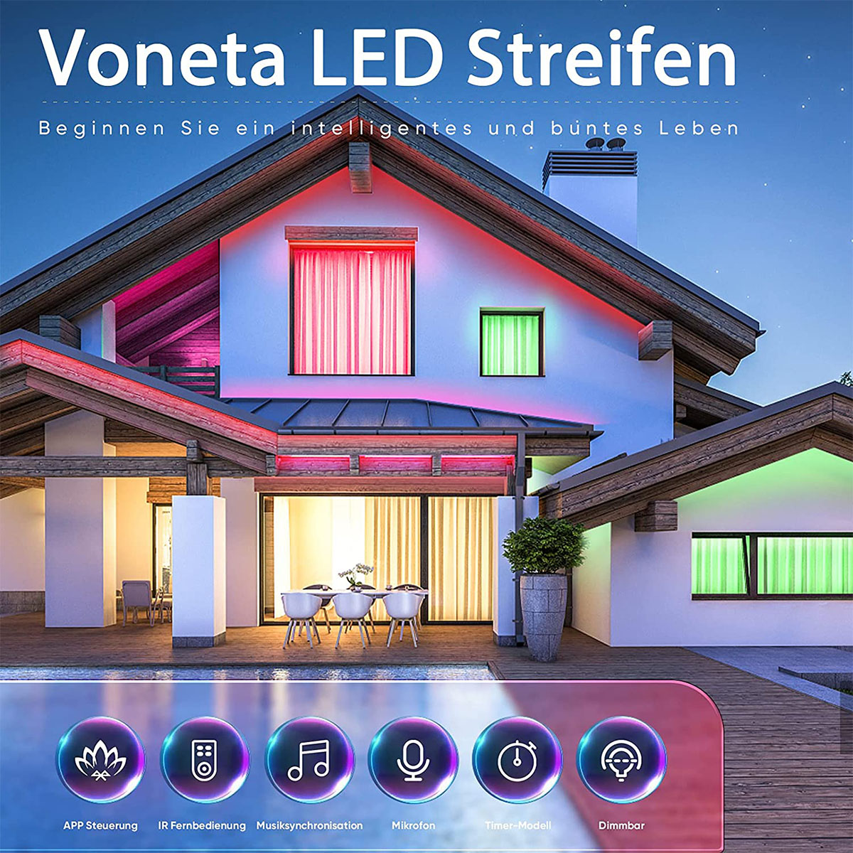 Bluetooth LAMON LED-Streifen 20M App-gesteuert, RGB, mit Fernbedienung