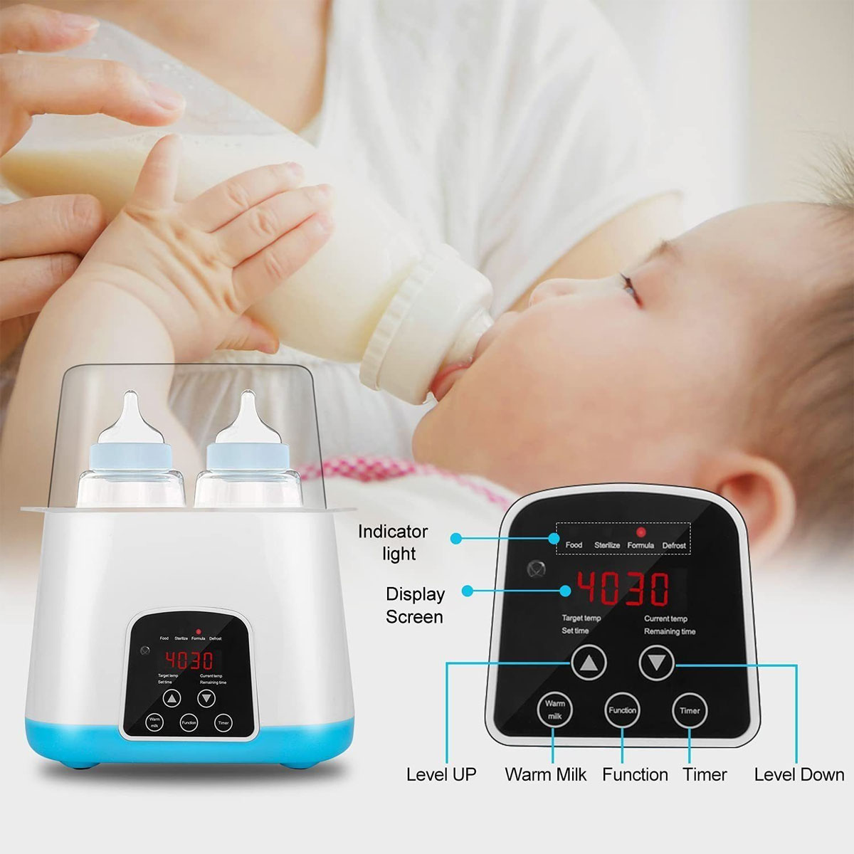 Babykostwärmer Konstante Temperatur 24h, 1 Weiß Milcherwärmer, 6 LED-Display, Babyflaschenwärmer JA BABY in in