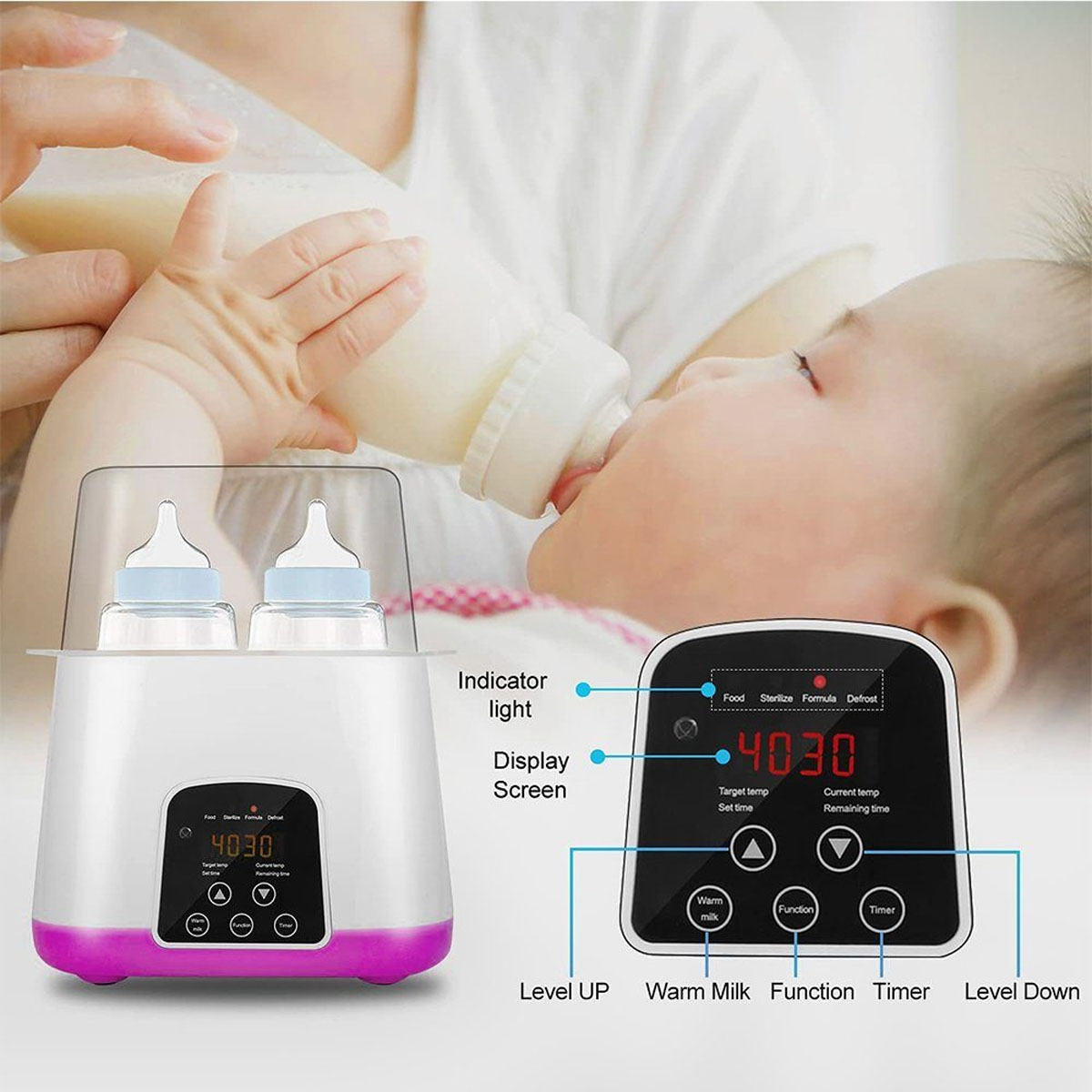 LED-Display, Temperatur 24h, 6 1 Babykostwärmer BABY JA in Weiß Konstante Milcherwärmer, in Babyflaschenwärmer