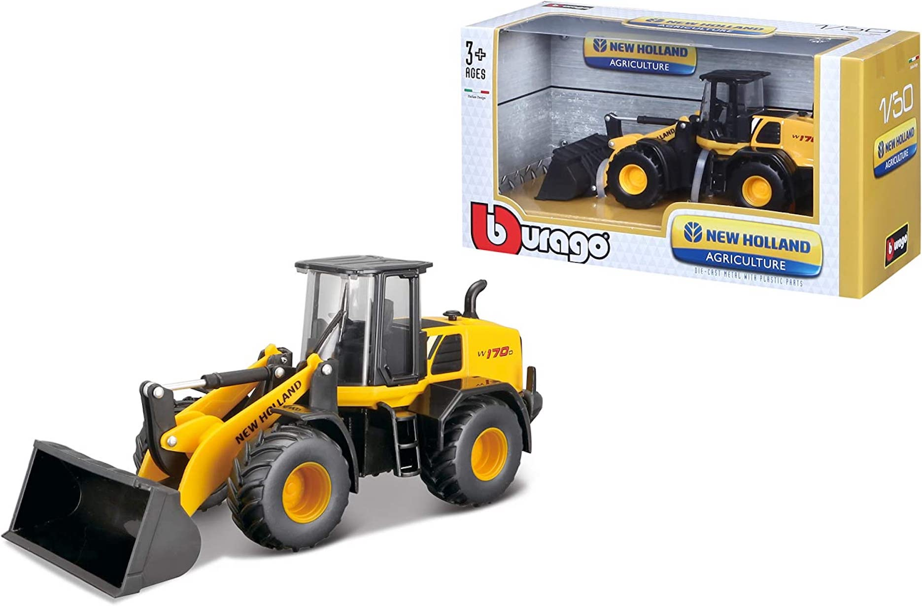 BBURAGO 18-32083 W170D New Spielzeugfahrzeug Maßstab (gelb, Spielzeugauto Holland 1:50) - Radlader -