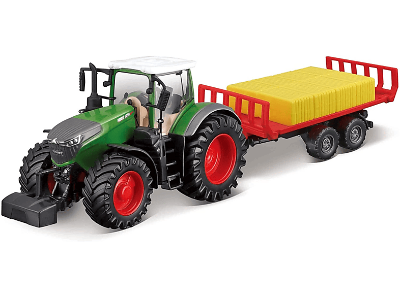 BBURAGO 18-31674 - Vario - Spielzeugauto 1050 Traktor Heuballentransporter mit (10cm) Fendt