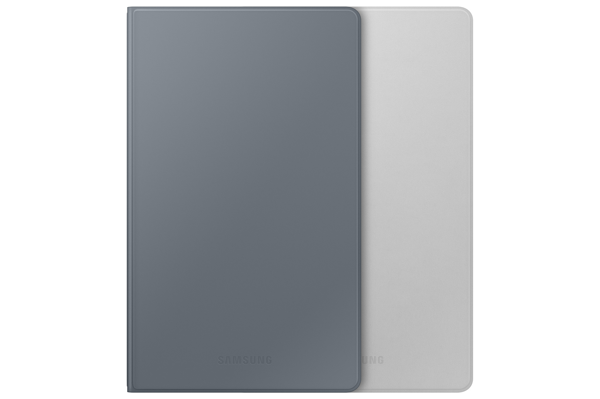 Zwei Tablet-Hüllen. Eine grau, eine weiß. Beide haben unten das SAMSUNG-Logo.