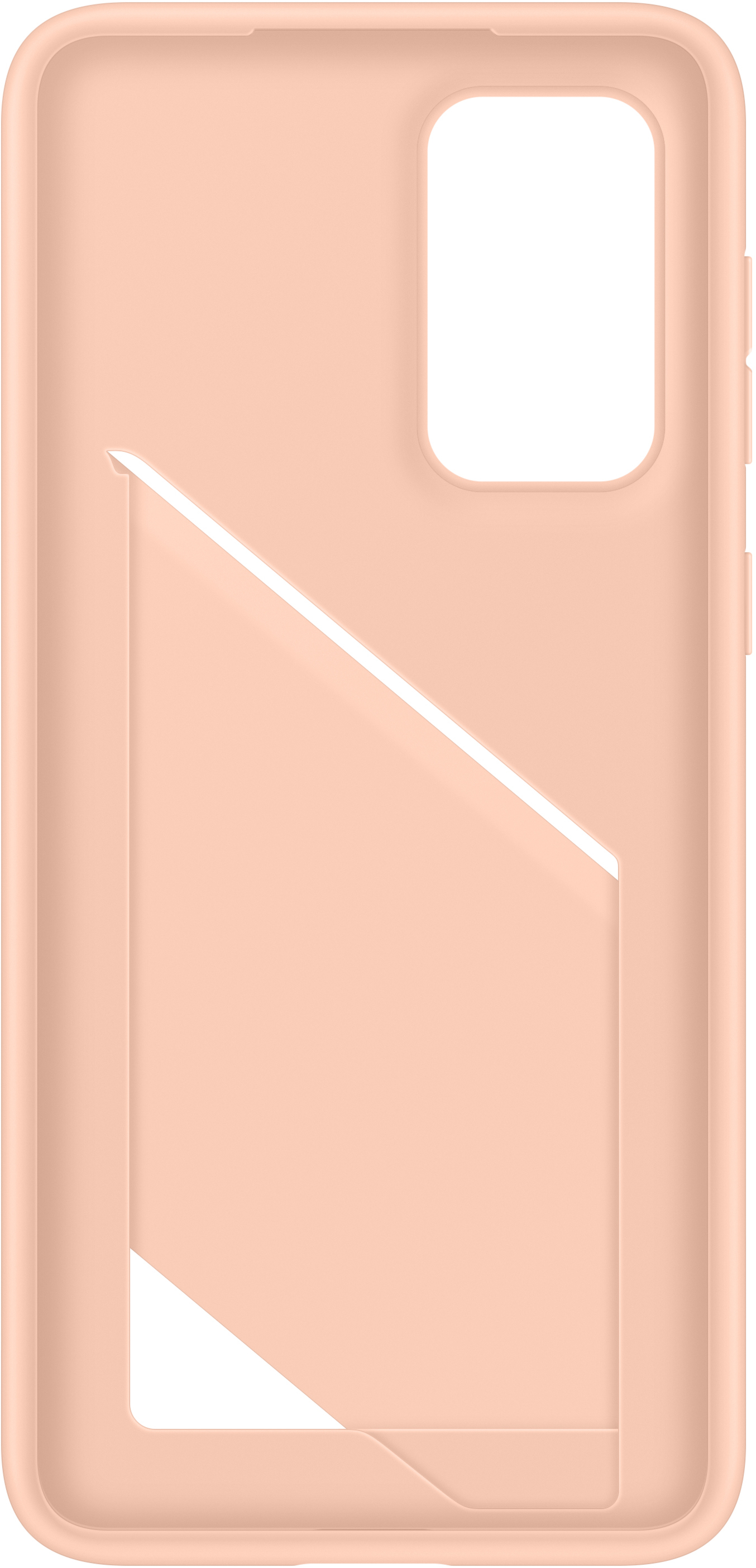 Funda de teléfono color melocotón con recorte para tarjetero, diseño sencillo.
