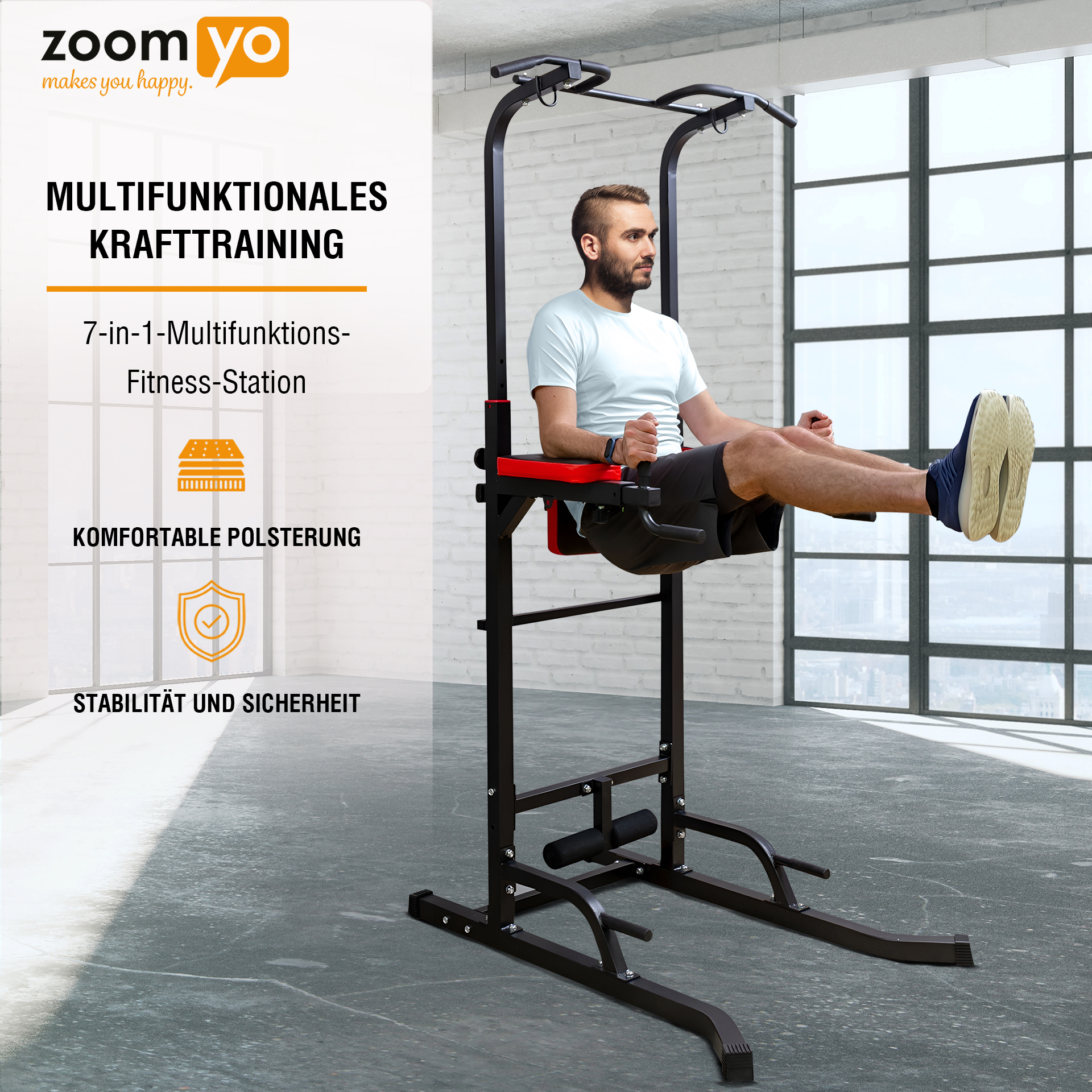 ZOOMYO 7in1 Fitness-Station Power Tower Power für , Tower, Zuhause Multi-Gym schwarz-rot Advanced