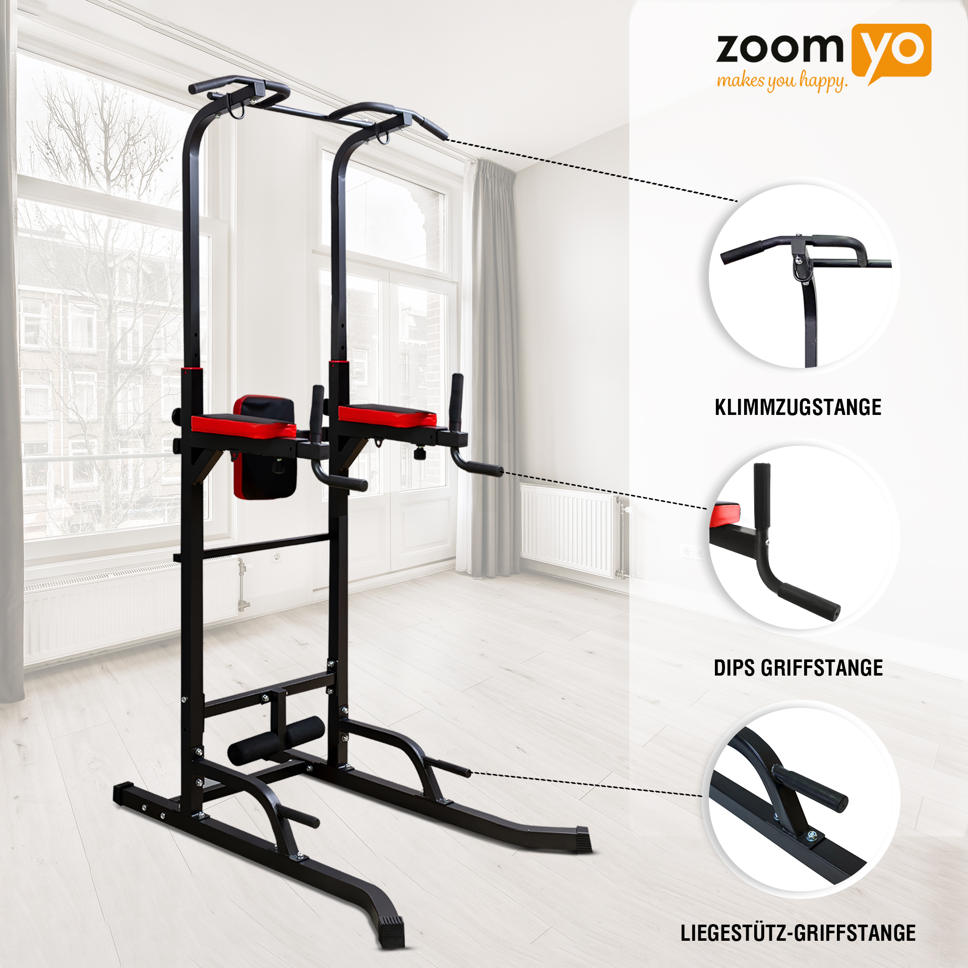 ZOOMYO 7in1 Fitness-Station Power Tower Power für , Tower, Zuhause Multi-Gym schwarz-rot Advanced