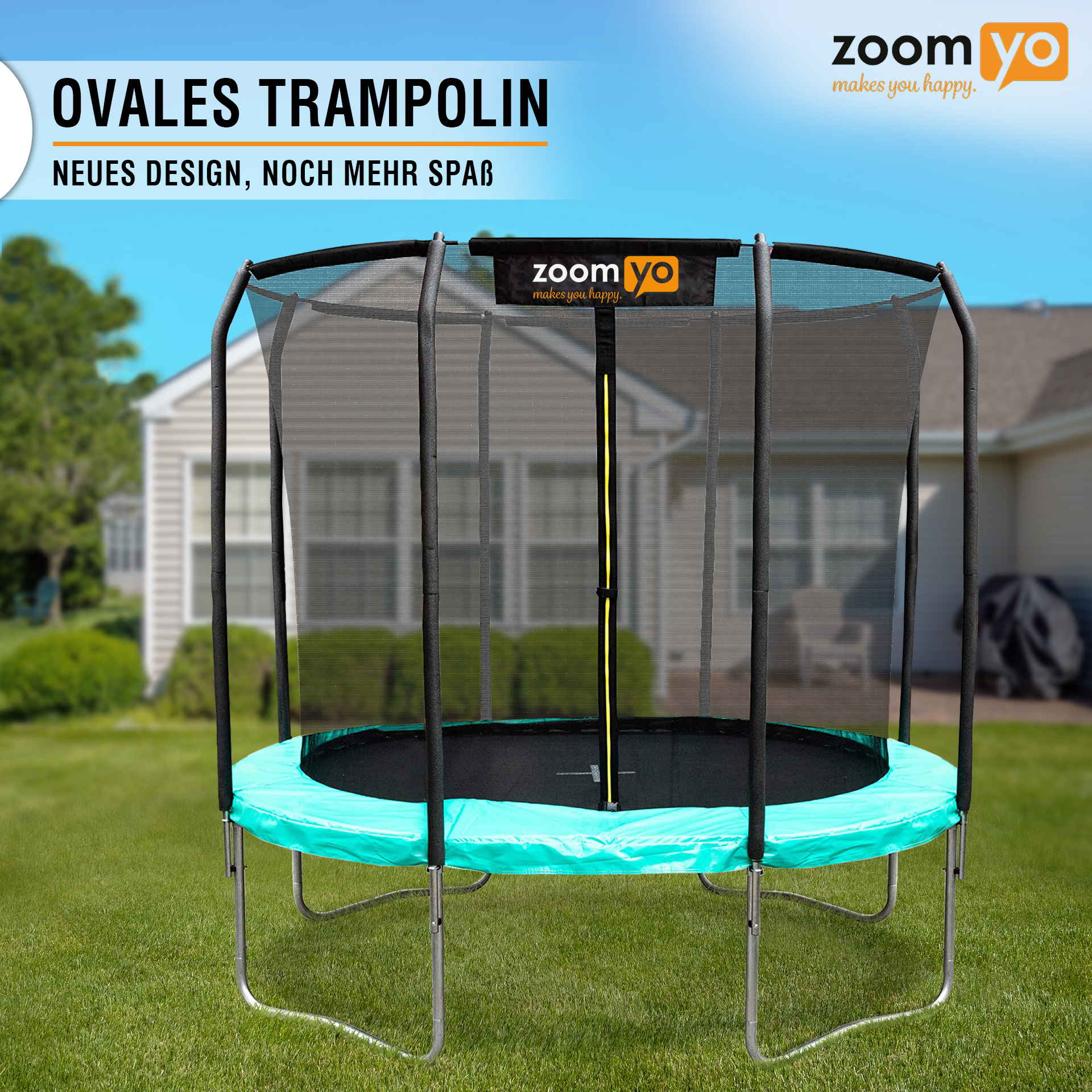 ZOOMYO Trampolin,oval,Leiter separat erhältlich,für Trampolin, Sprungtechniken komplexe schwarz-Grün