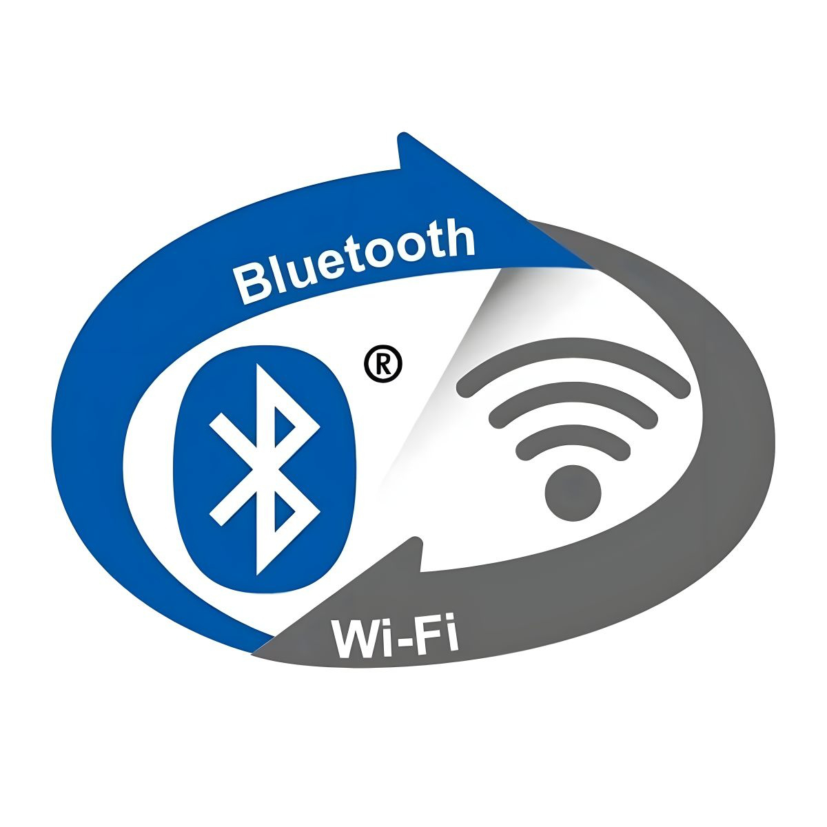L'immagine mostra un logo con simboli di connettività Bluetooth e Wi-Fi su sfondo bianco.