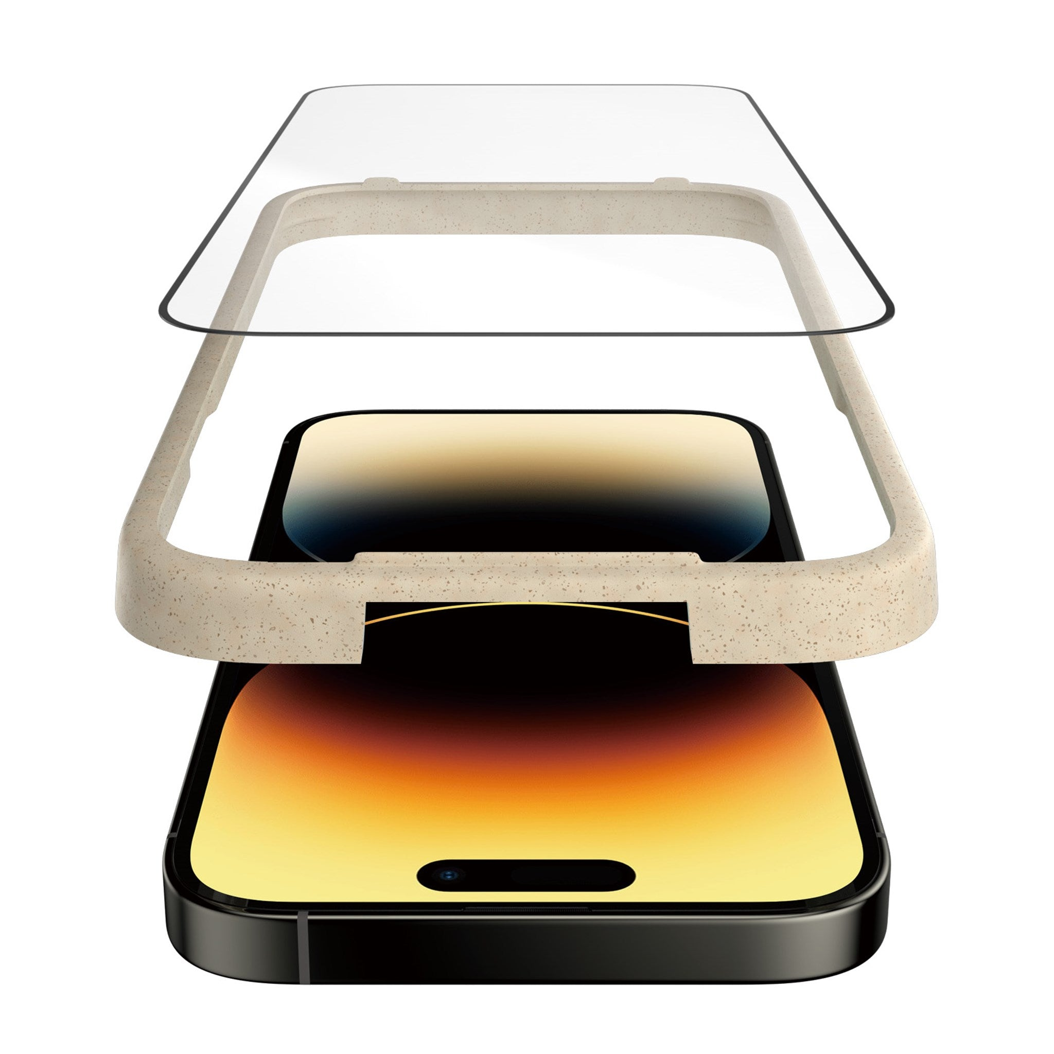 Telefon mit Displayschutz und Schutzrahmen.