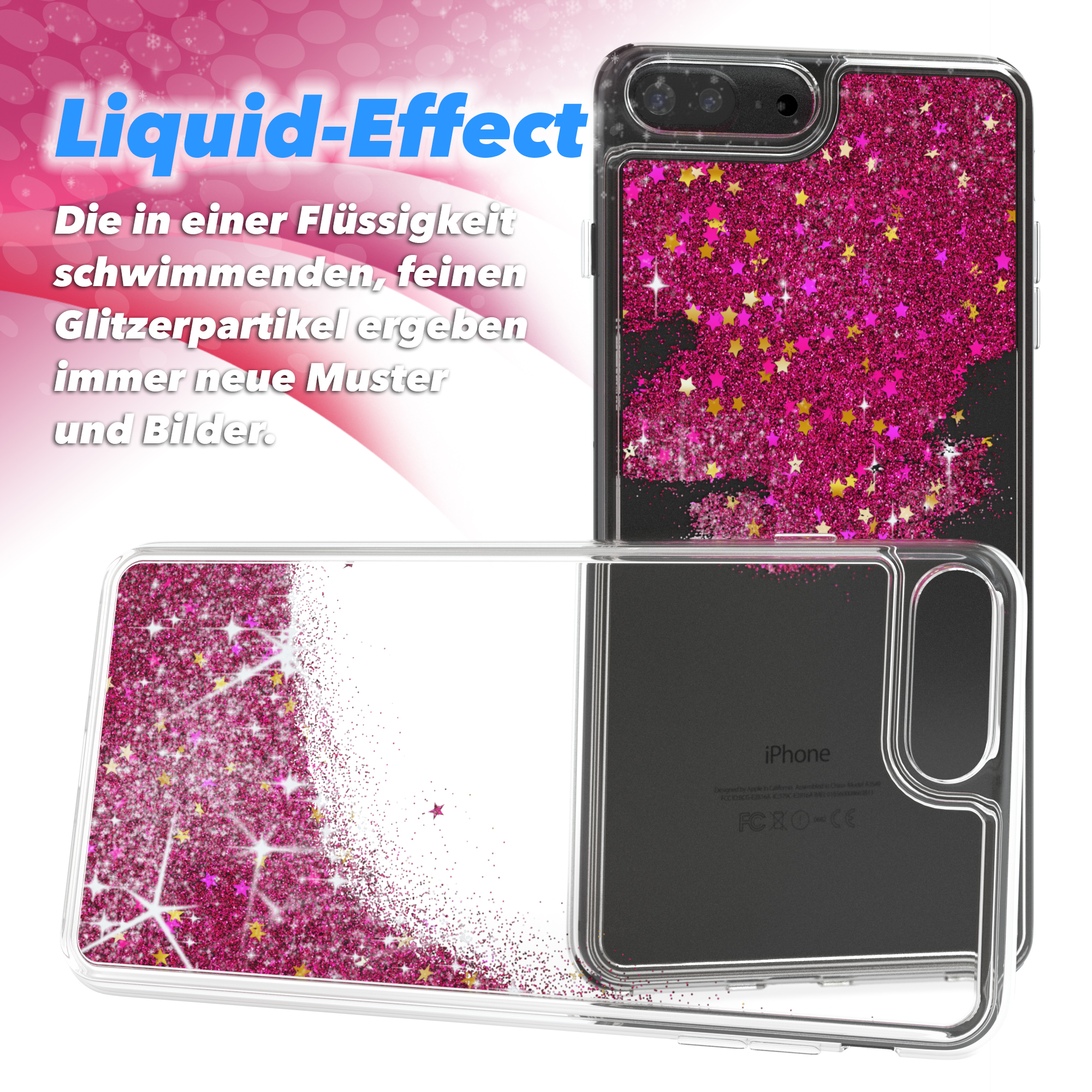 Zwei Handyhüllen mit Glitzer. Der Text lautet 'Liquid-Effect'.