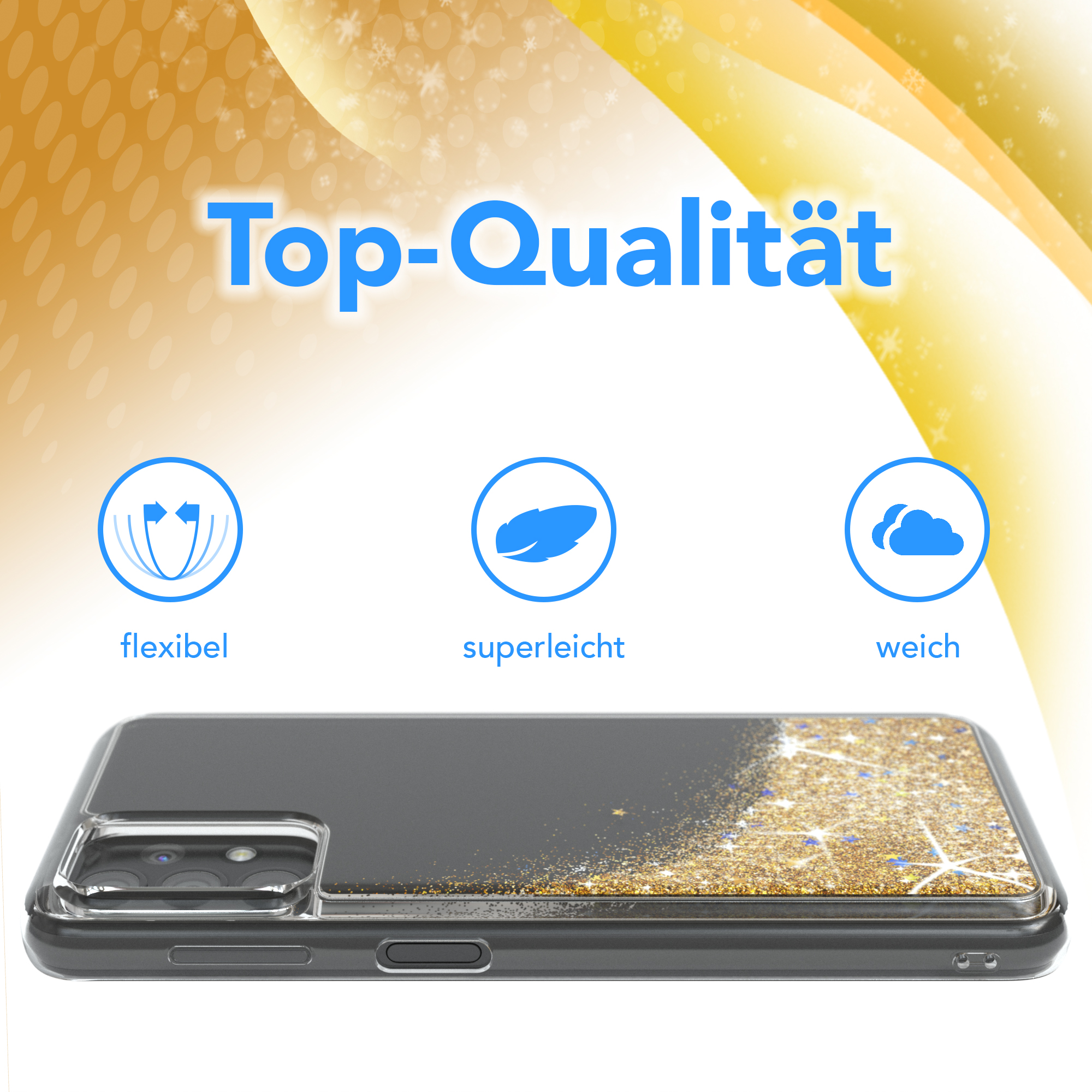 Flüssig, Galaxy Gold A32 Backcover, Samsung, 5G, Glitzerhülle EAZY CASE