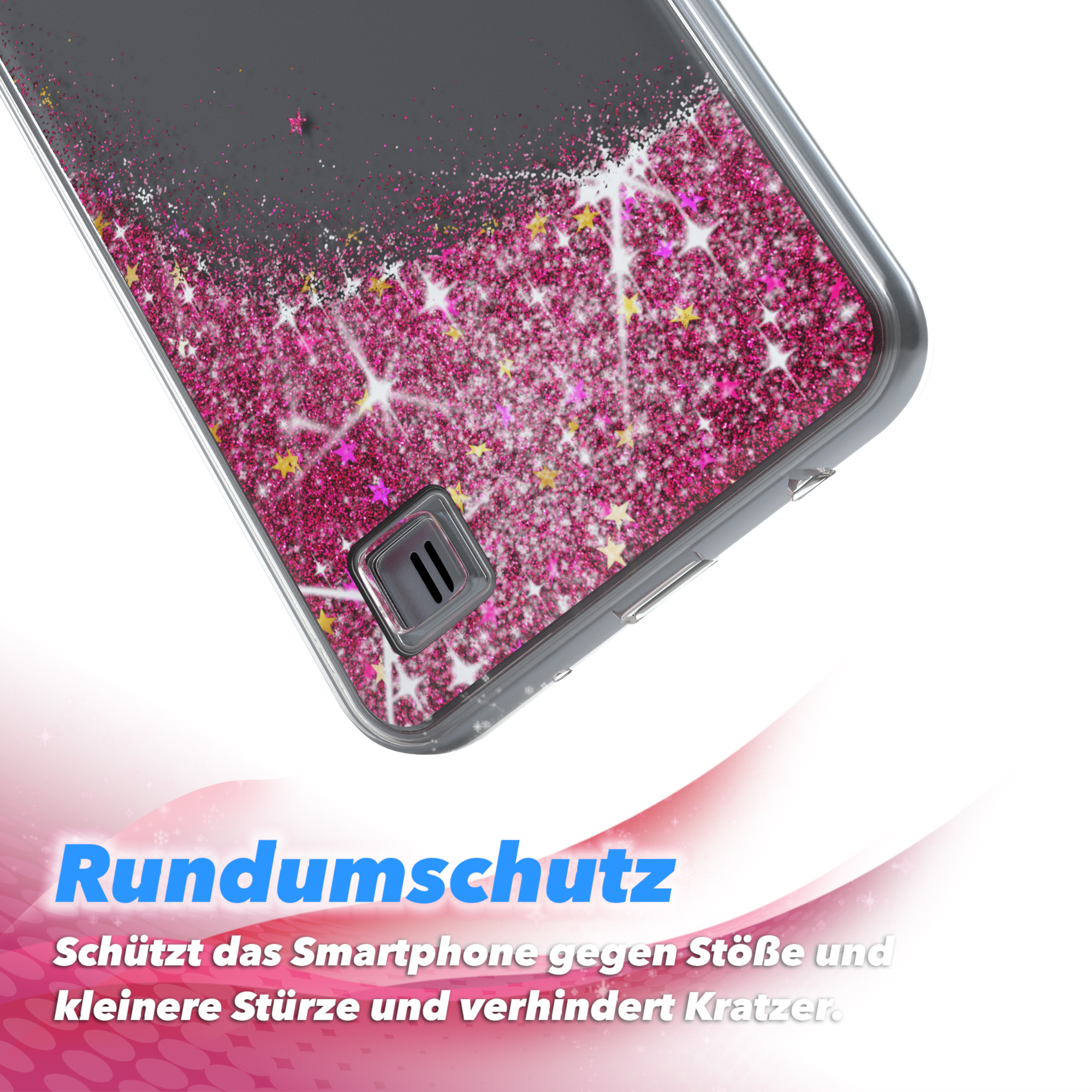 EAZY CASE Glitzerhülle Backcover, A10, Pink Galaxy Flüssig, Samsung