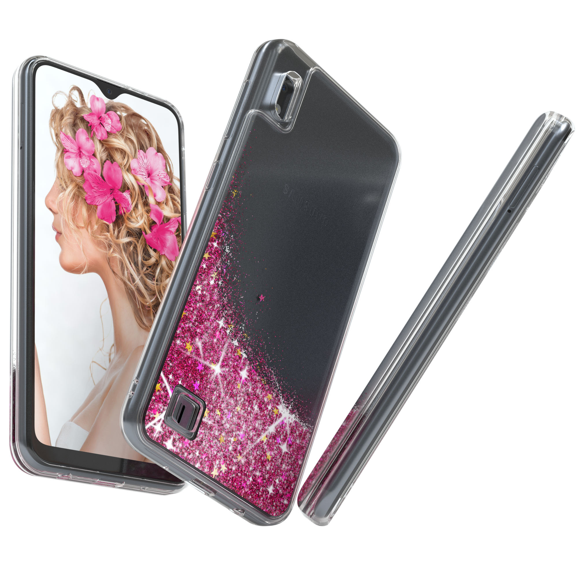 EAZY CASE Galaxy A10, Flüssig, Pink Glitzerhülle Samsung, Backcover