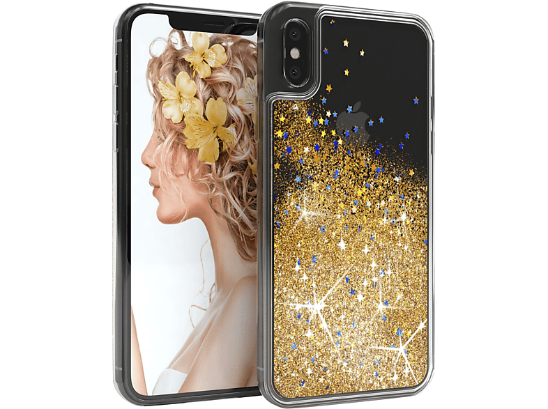 EAZY CASE Glitzerhülle Flüssig, Backcover, Apple, iPhone XS Max, Gold