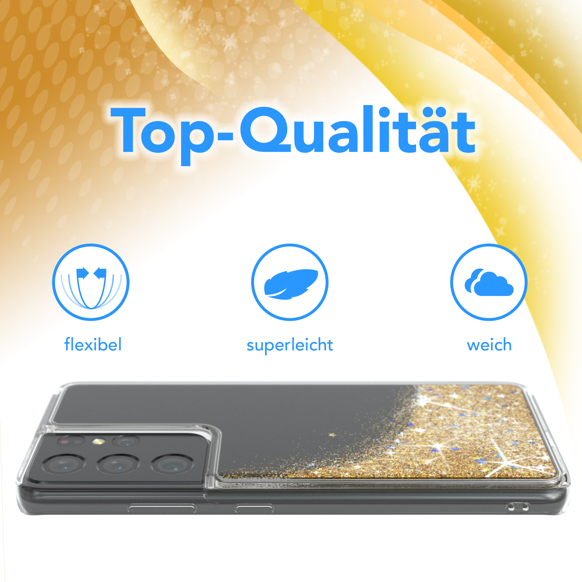Ultra Gold Backcover, 5G, CASE Galaxy Samsung, S21 Glitzerhülle EAZY Flüssig,