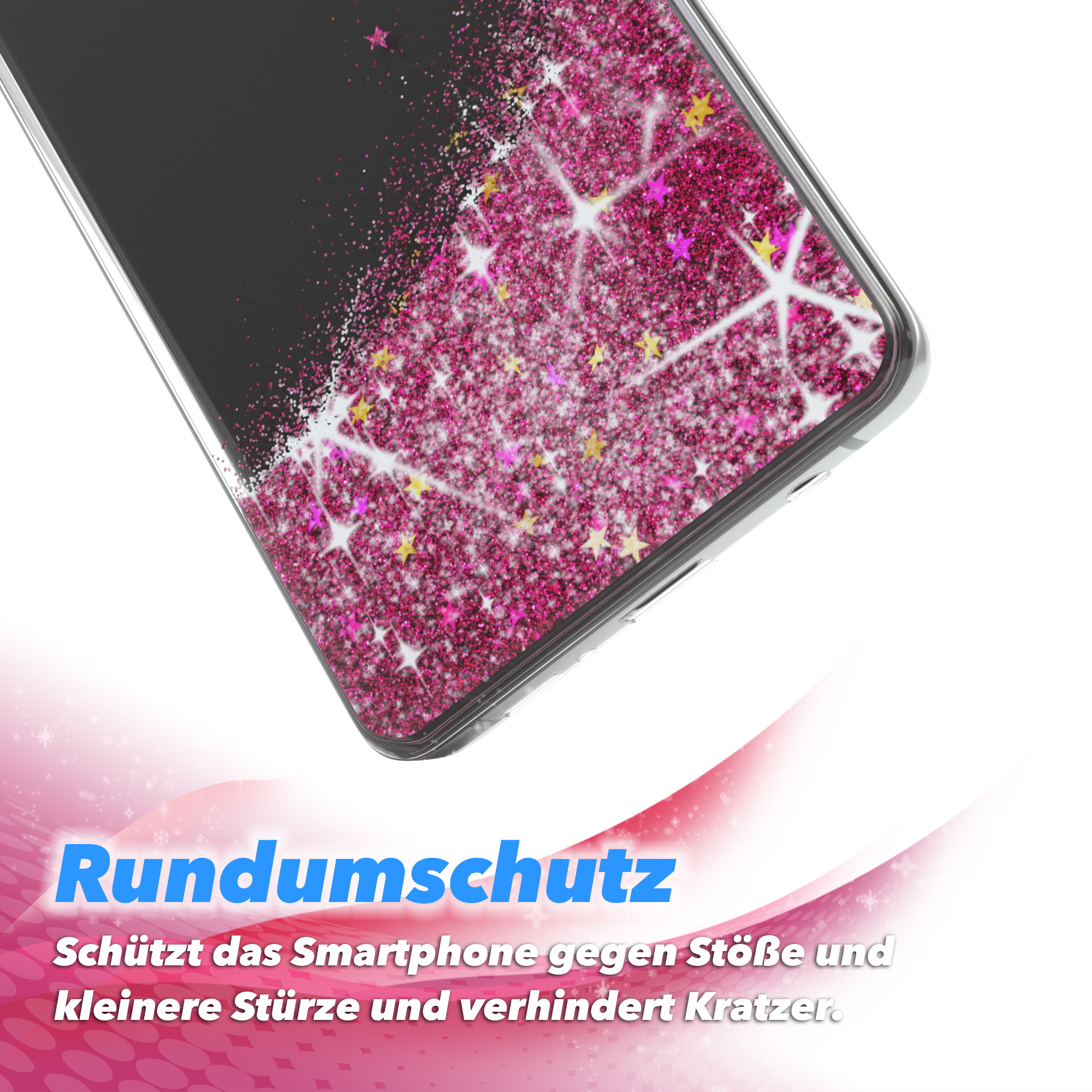 EAZY CASE Glitzerhülle Backcover, Galaxy Pink Samsung, Flüssig, Plus, S10