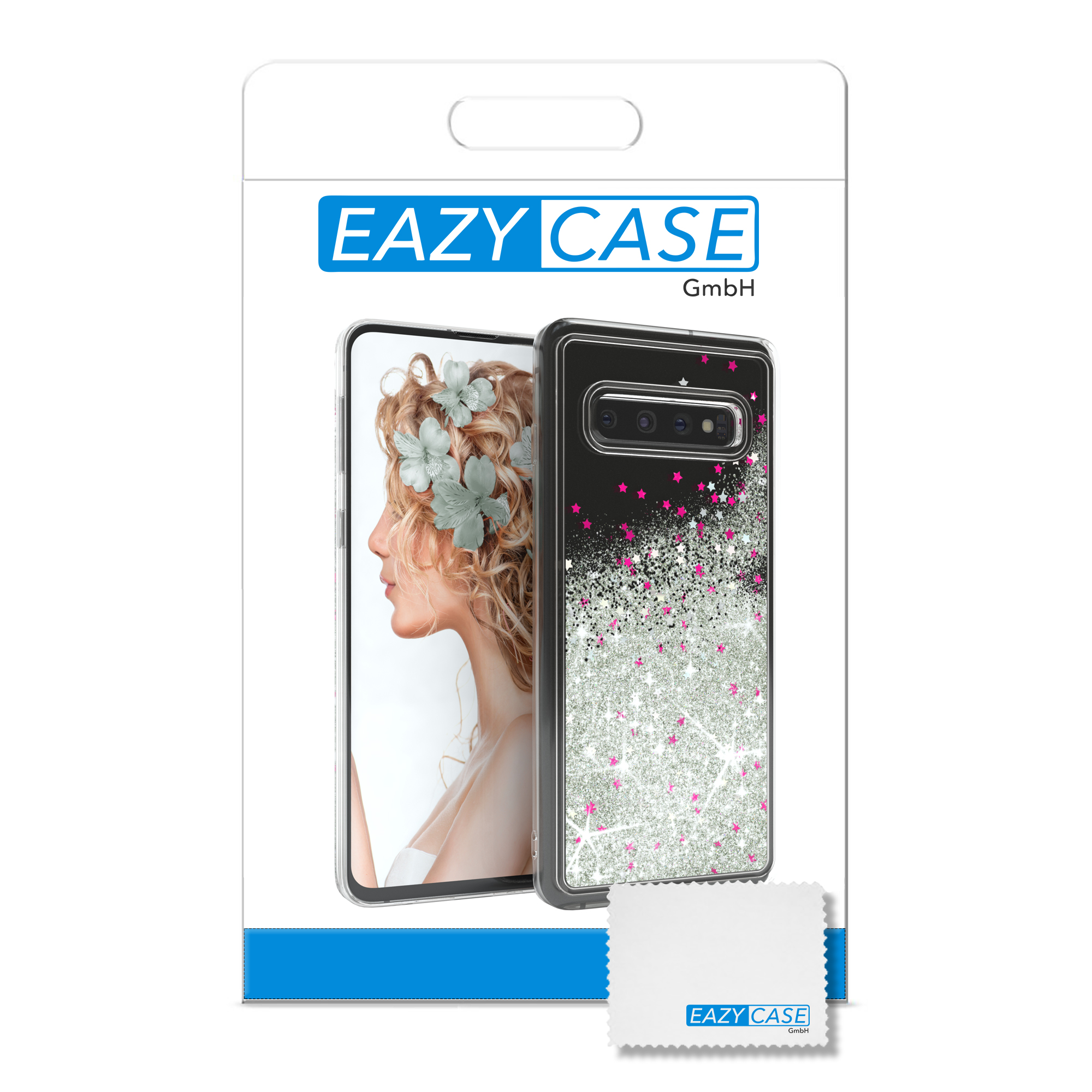EAZY Samsung, CASE Galaxy Silber Flüssig, Glitzerhülle S10, Backcover,