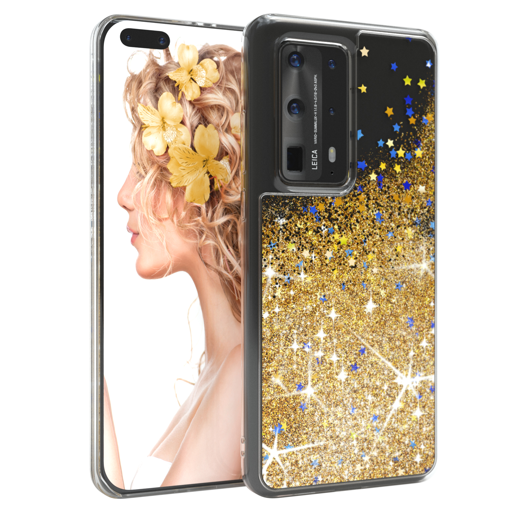 Glitzerhülle EAZY Plus, P40 CASE Backcover, Pro Flüssig, Gold Huawei,