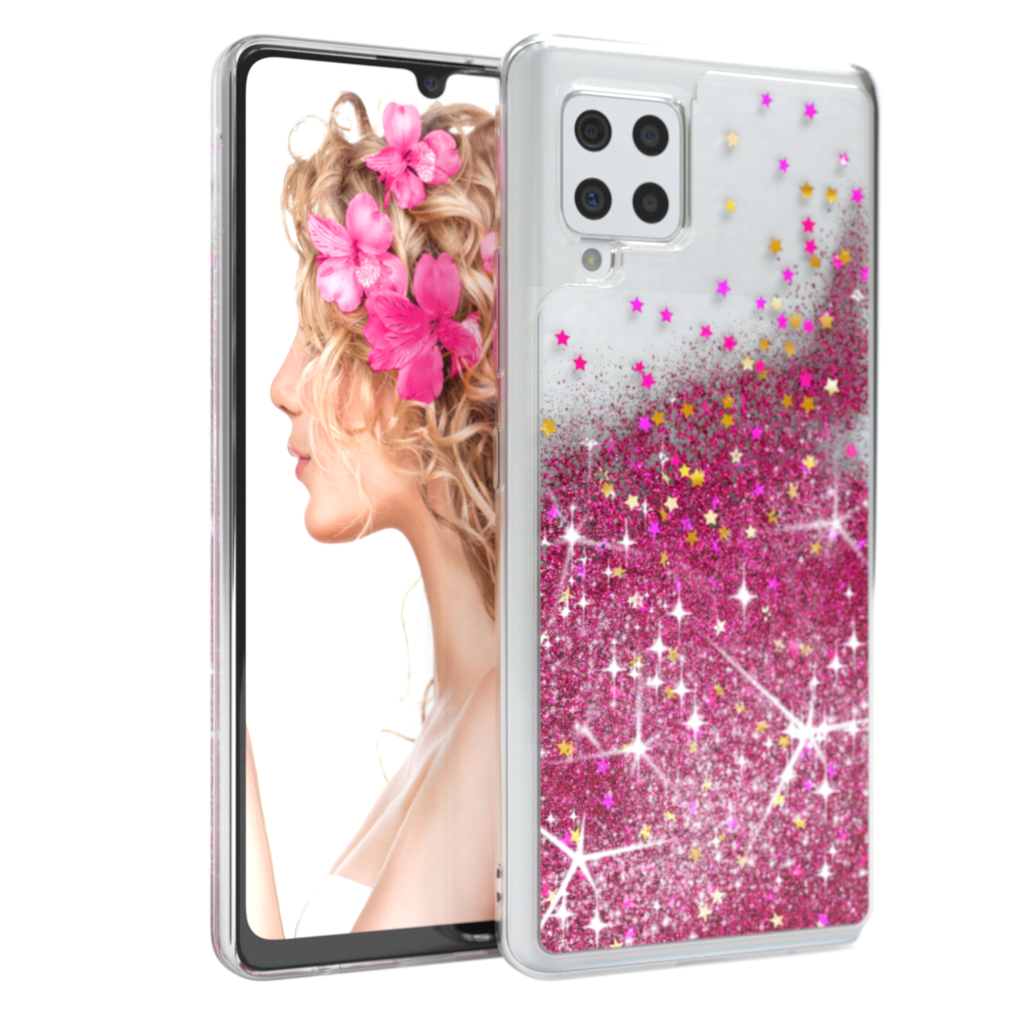 Glitzerhülle Pink A42 Samsung, Backcover, 5G, Flüssig, EAZY CASE Galaxy