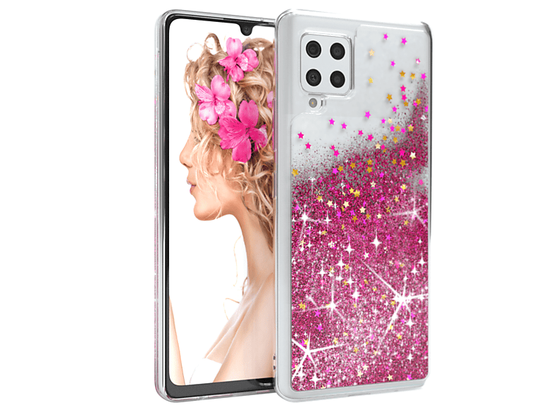 Samsung, Glitzerhülle CASE Galaxy EAZY Pink Flüssig, 5G, Backcover, A42