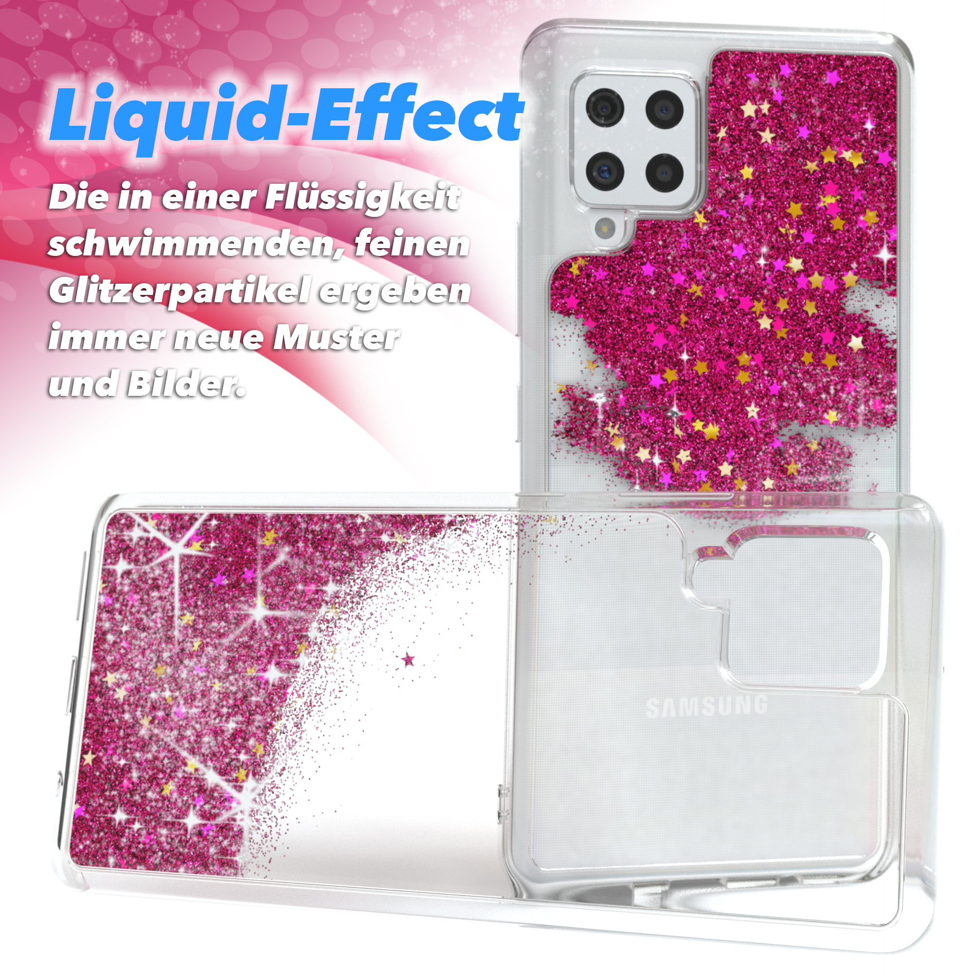 Samsung, Glitzerhülle CASE Galaxy EAZY Pink Flüssig, 5G, Backcover, A42