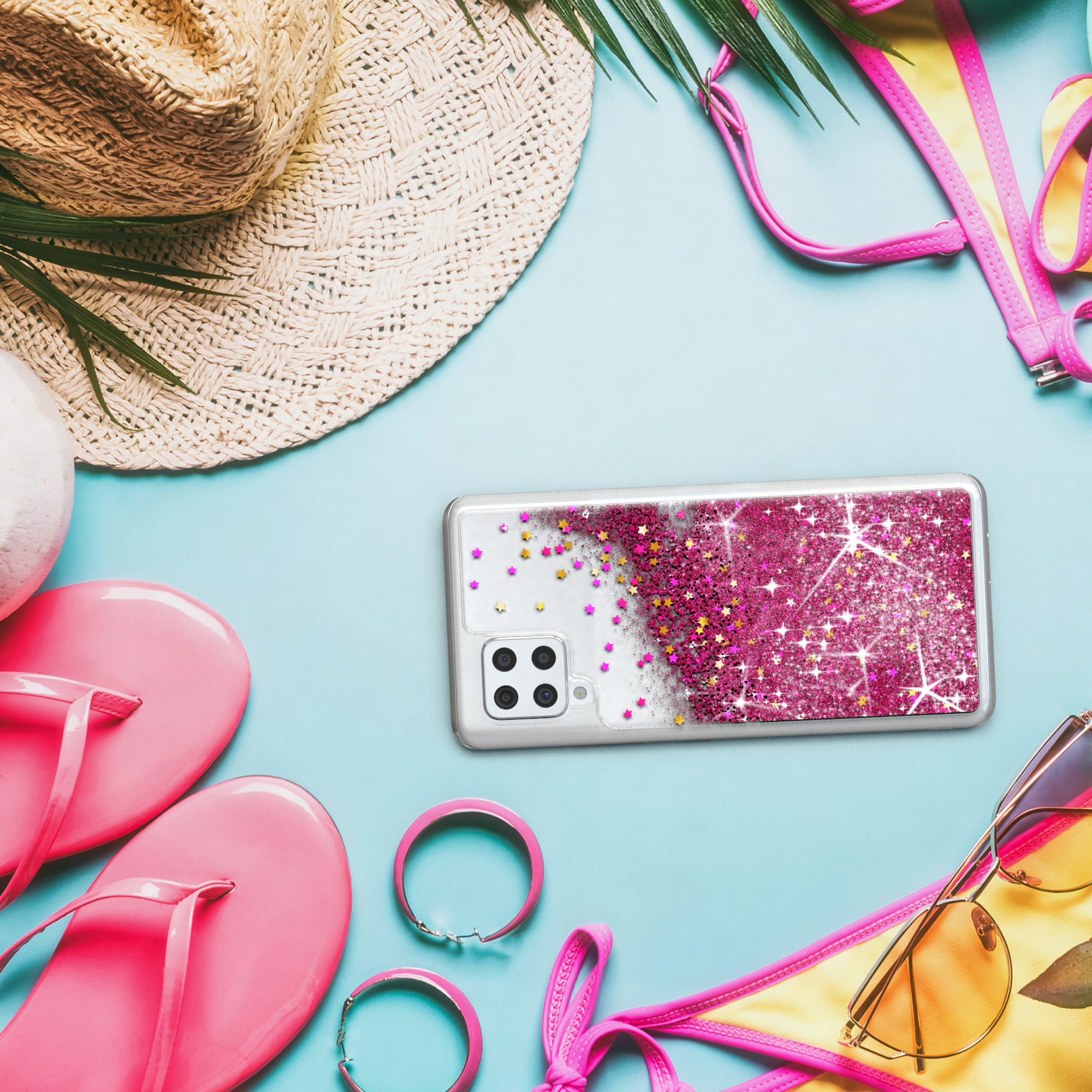 EAZY CASE Glitzerhülle Flüssig, Backcover, Pink 5G, Samsung, Galaxy A42