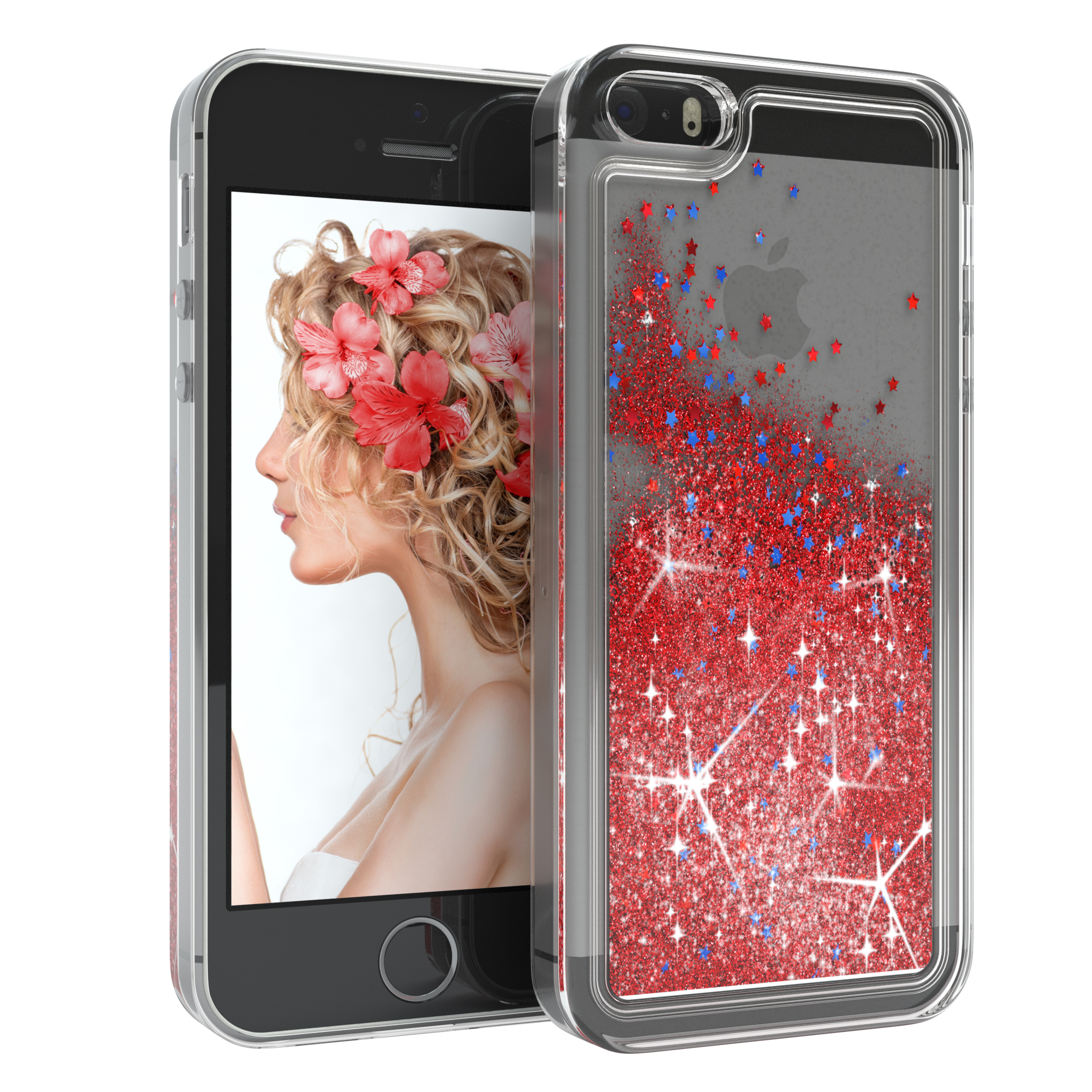 Apple, 2016, CASE Backcover, EAZY Flüssig, Rot iPhone SE iPhone 5 / 5S, Glitzerhülle