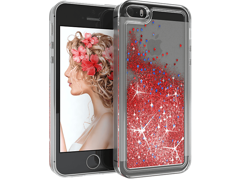 CASE EAZY Glitzerhülle iPhone Apple, 2016, Flüssig, 5 / Rot 5S, SE iPhone Backcover,