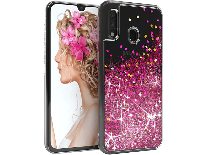 Backcover, CASE Flüssig, A40, Samsung, EAZY Glitzerhülle Pink Galaxy