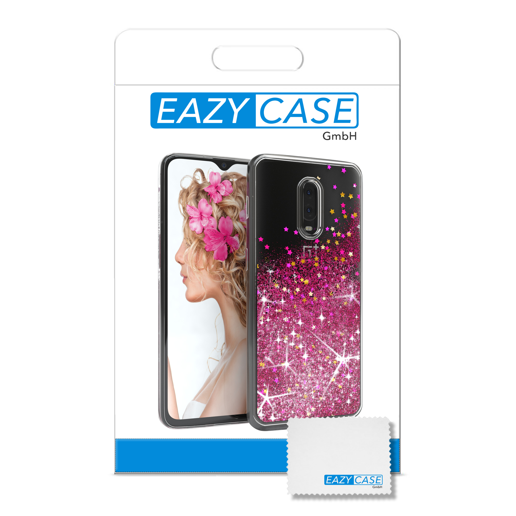 EAZY CASE Pink OnePlus, Backcover, Flüssig, Plus One Glitzerhülle 6T