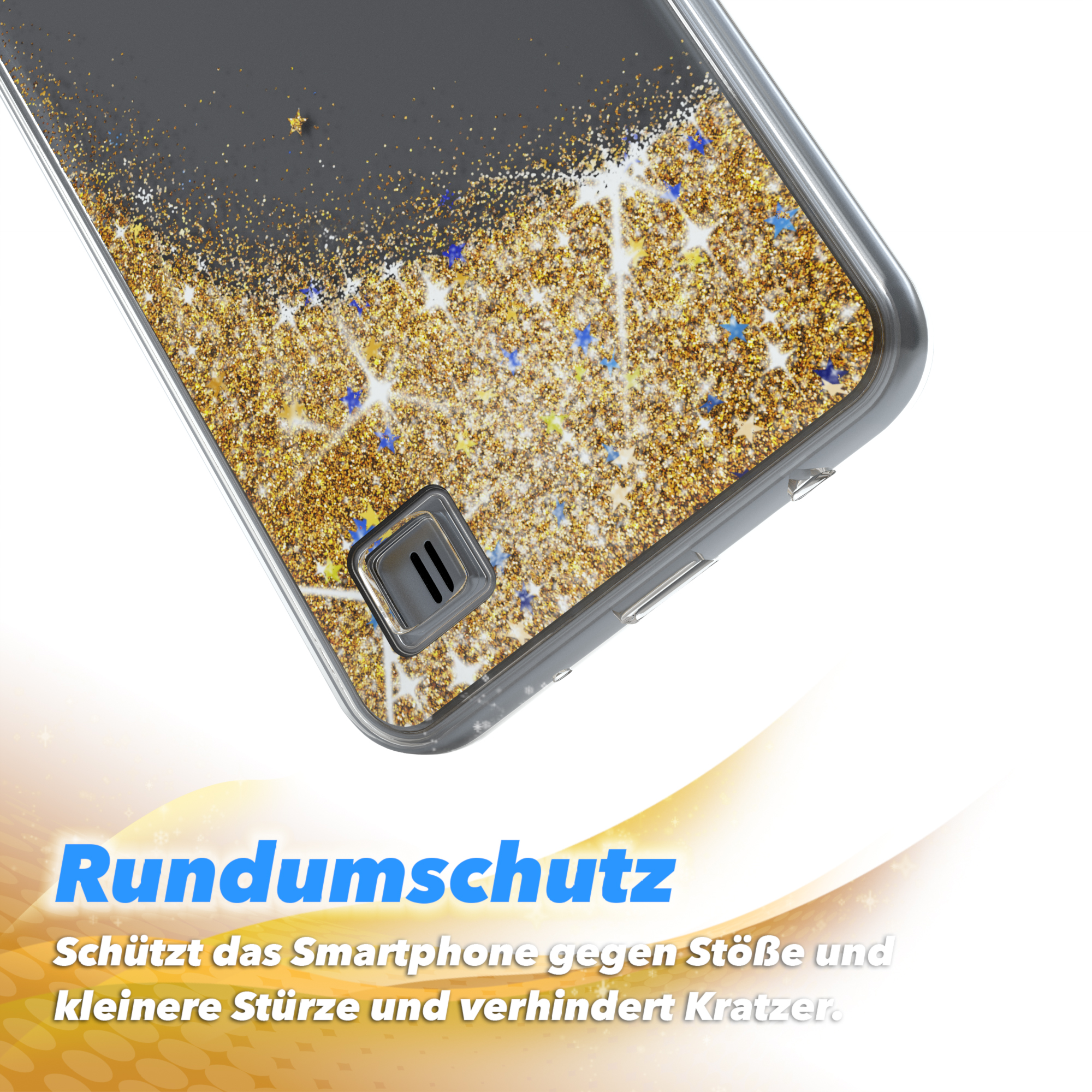 EAZY CASE Glitzerhülle Flüssig, Samsung, Gold A10, Galaxy Backcover