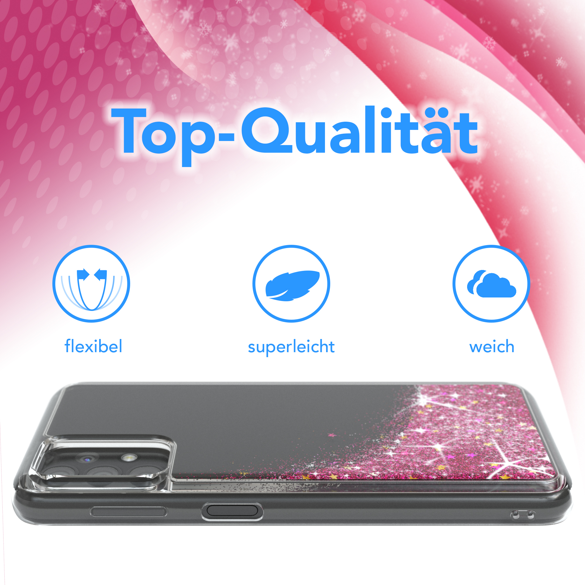 Samsung, Flüssig, CASE EAZY Glitzerhülle Pink A32 Backcover, Galaxy 5G,