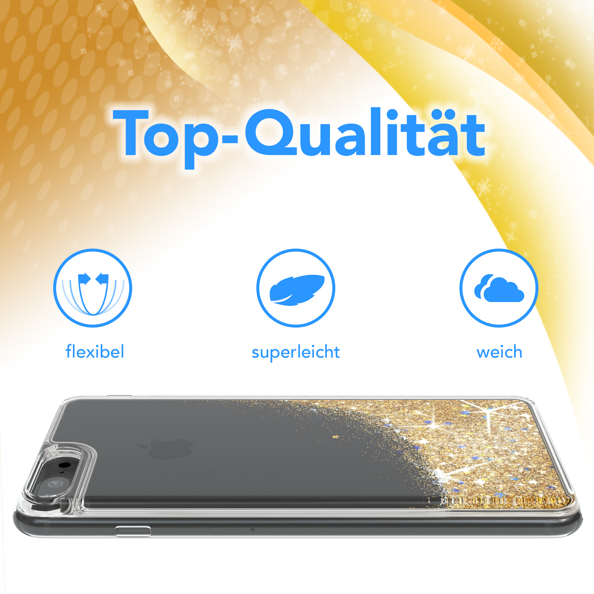 Handyhülle mit Glitzer und Goldsternen, Top-Qualität und weichem Gefühl.